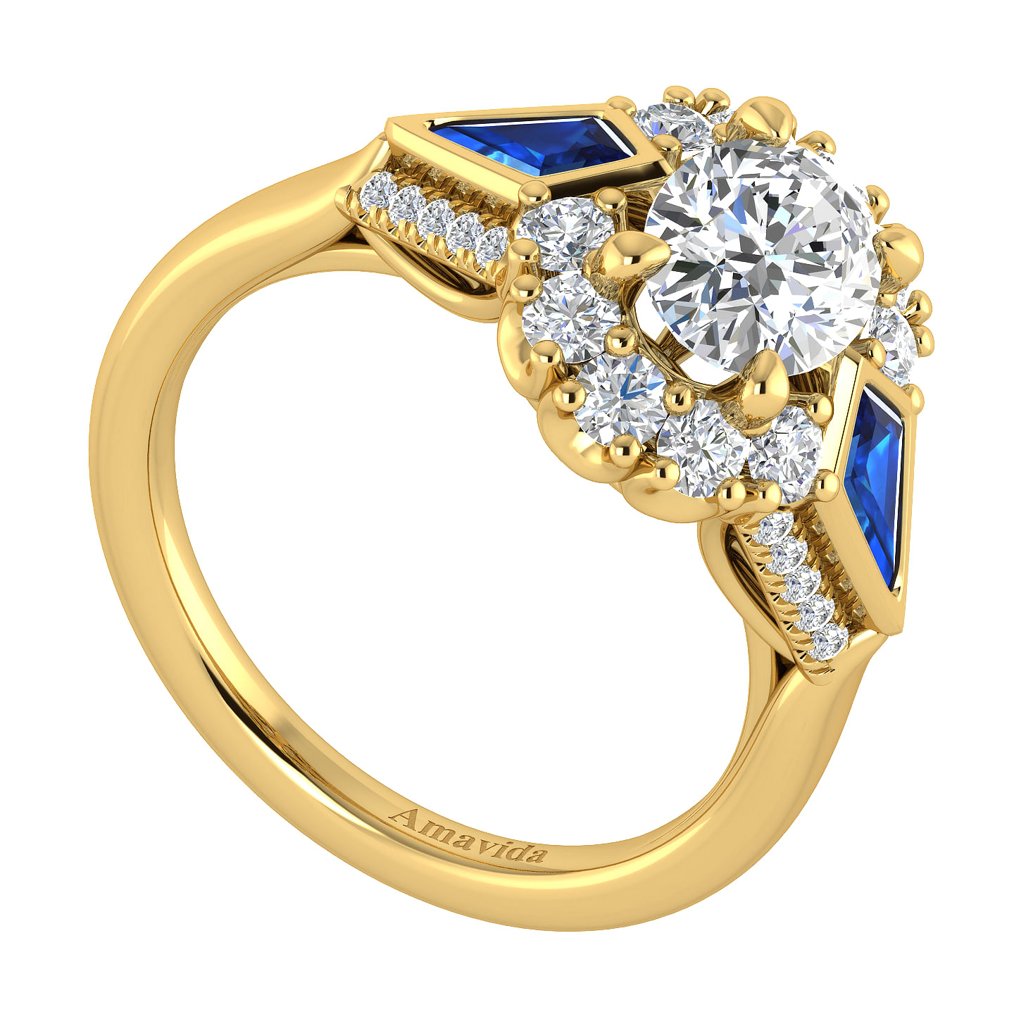 18K Yellow Gold Oval Halo Sapphire and Diamond Engagement Ring