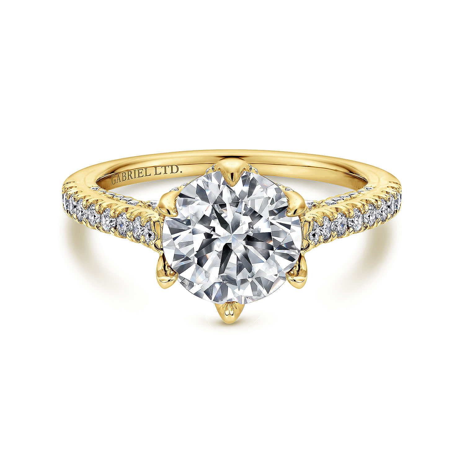 18K Yellow Gold Round Diamond Engagement Ring
