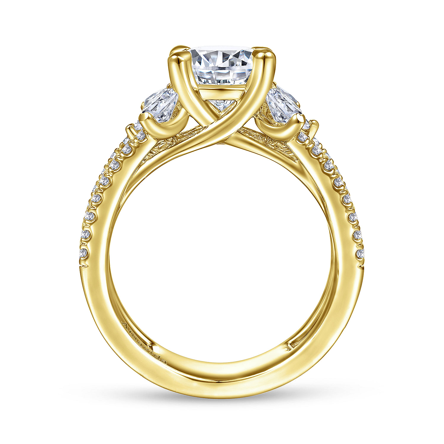 18K Yellow Gold Round Diamond Split Shank Engagement Ring