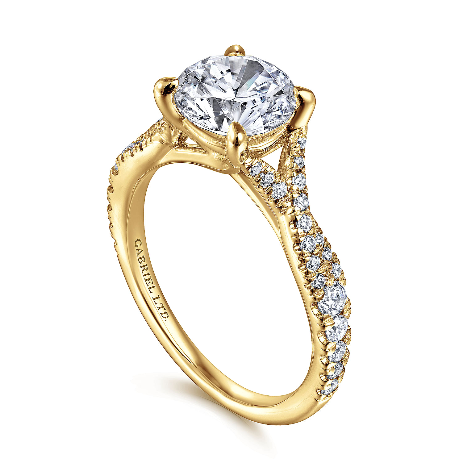 18K Yellow Gold Round Diamond Twisted Engagement Ring