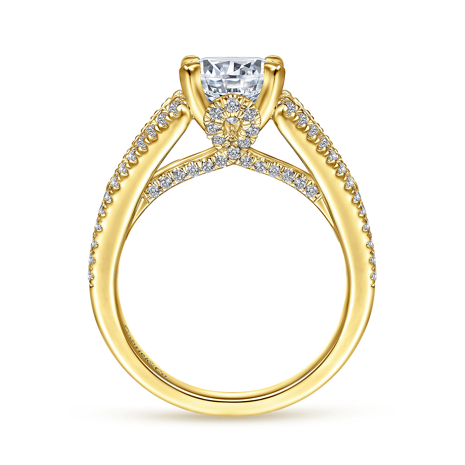 18K Yellow Gold Round Diamond Wide Band Engagement Ring