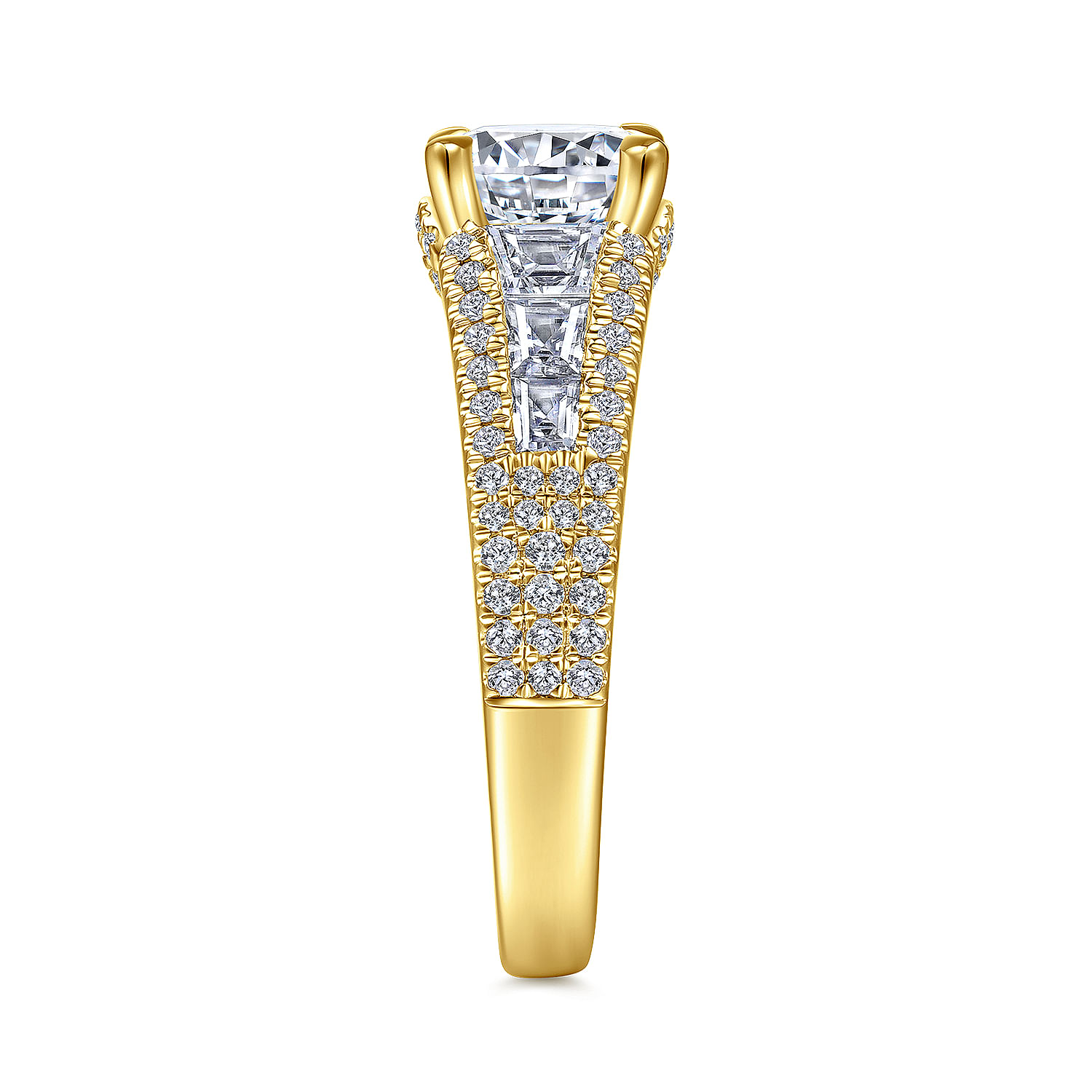 18K Yellow Gold Round Diamond Wide Band Engagement Ring