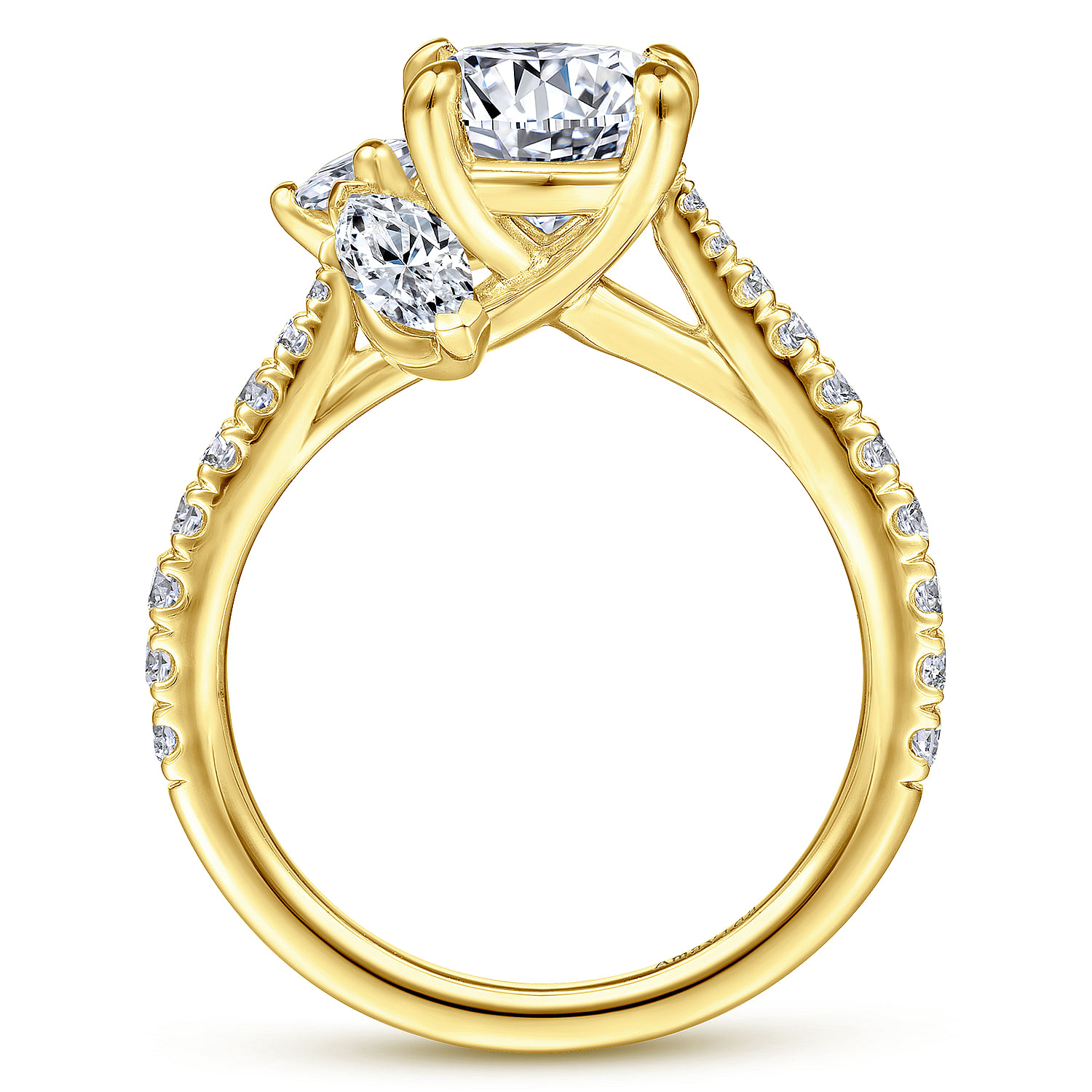 18K Yellow Gold Round Three Stone Diamond Engagement Ring

