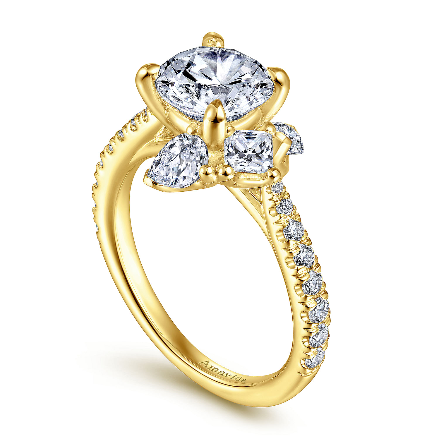 18K Yellow Gold Round Three Stone Diamond Engagement Ring
