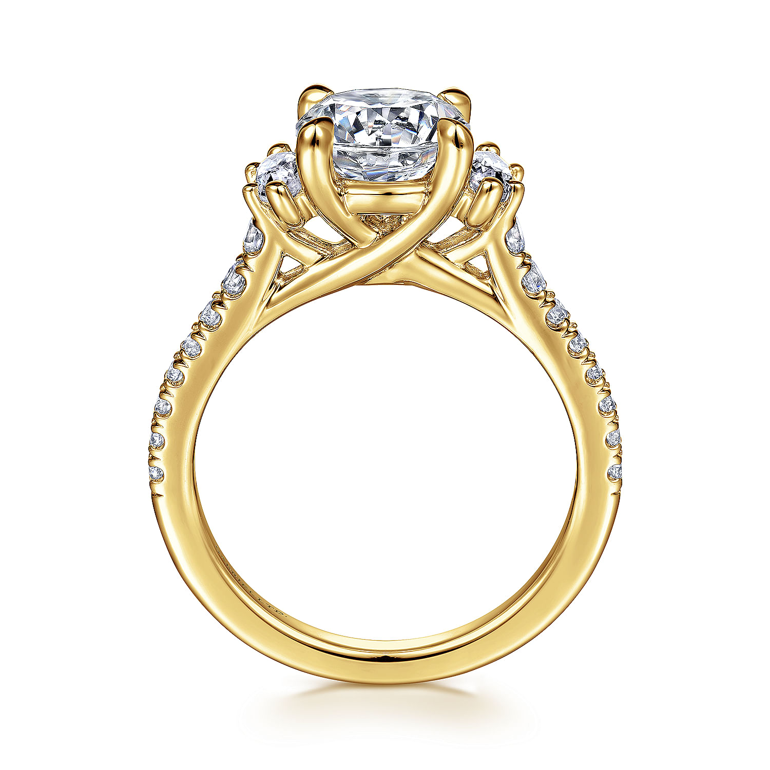 18K Yellow Gold Round Three Stone Diamond Engagement Ring