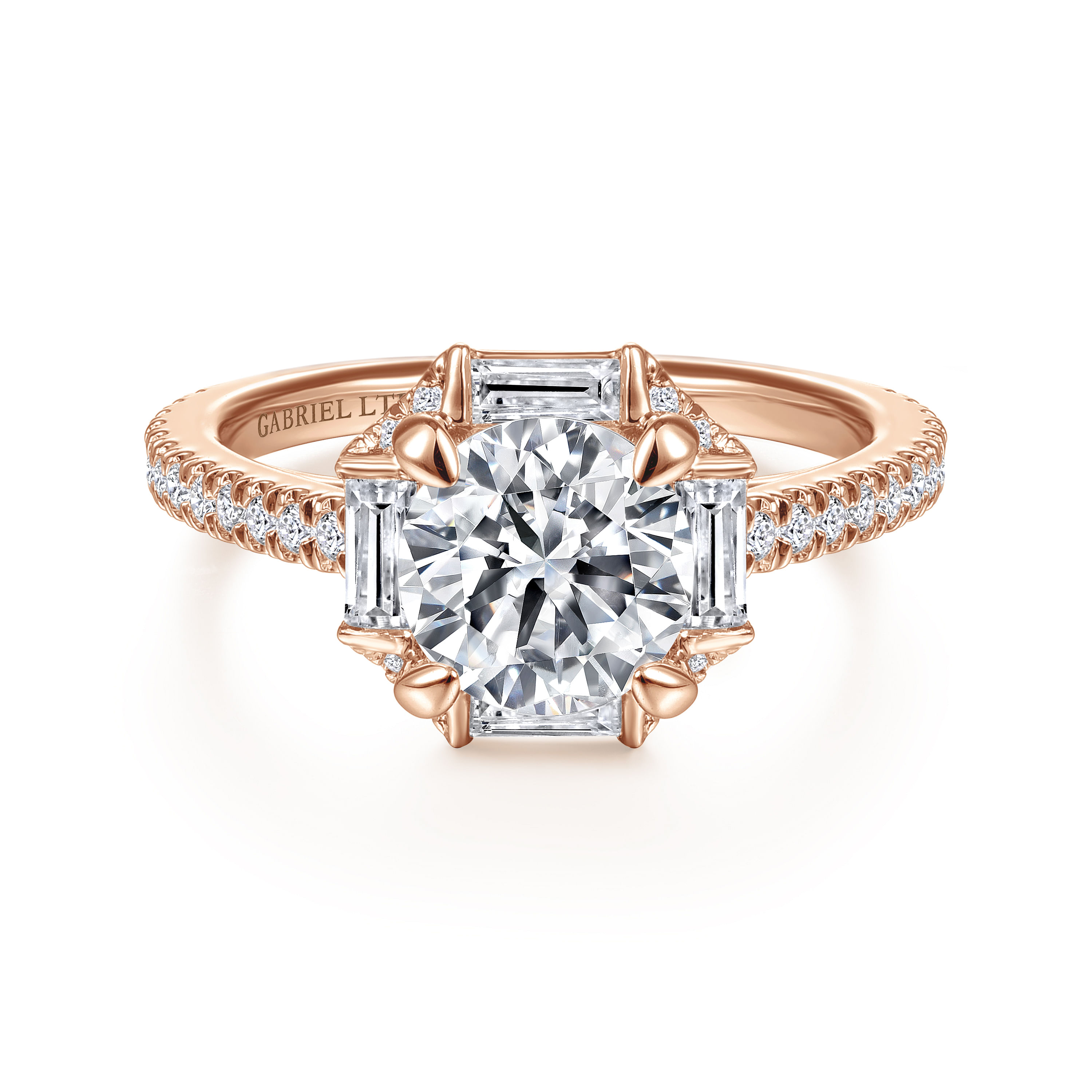 18k Rose Gold Octagonal Halo Round Diamond Engagement Ring
