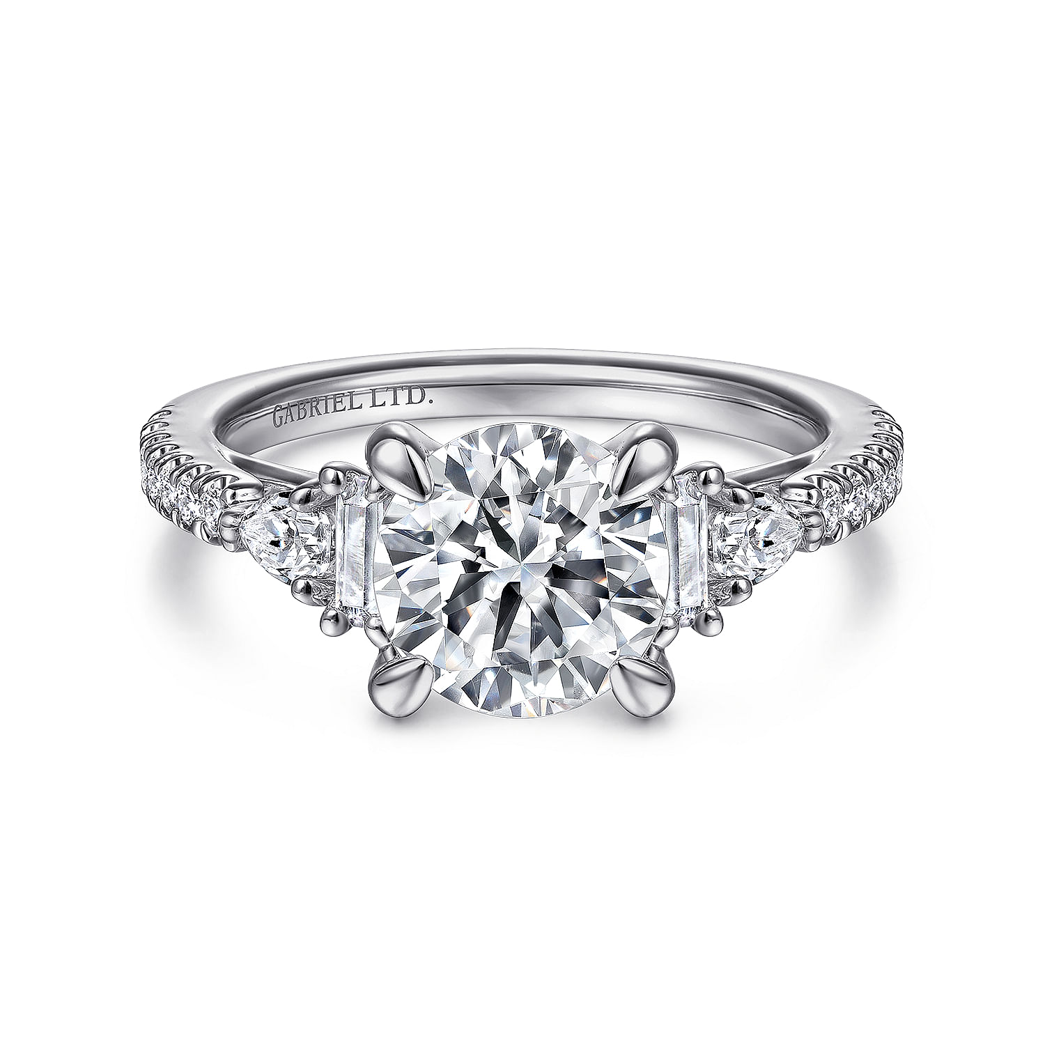 18k White Gold Five Stone Round Diamond Engagement Ring