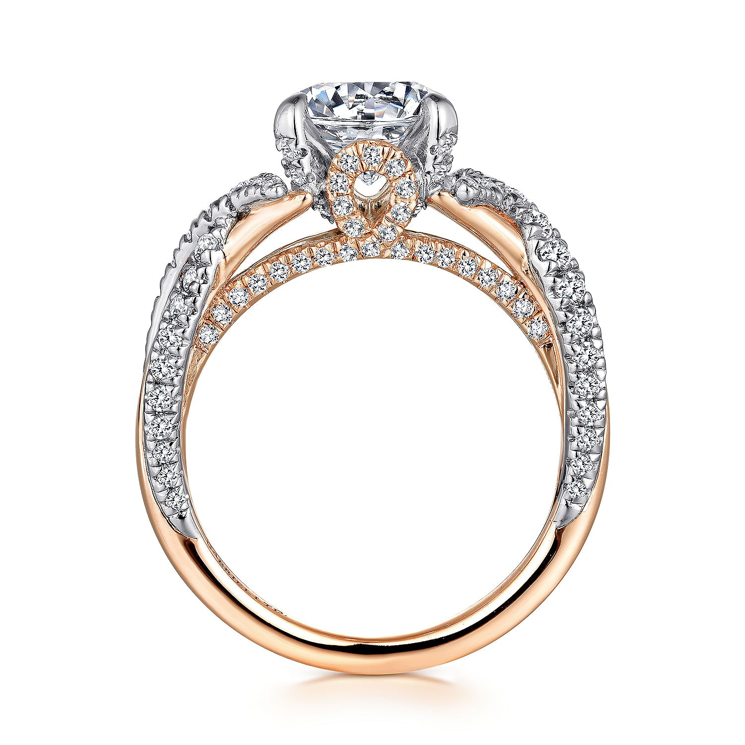 18k White-Rose Gold Round Twisted Diamond Engagement Ring