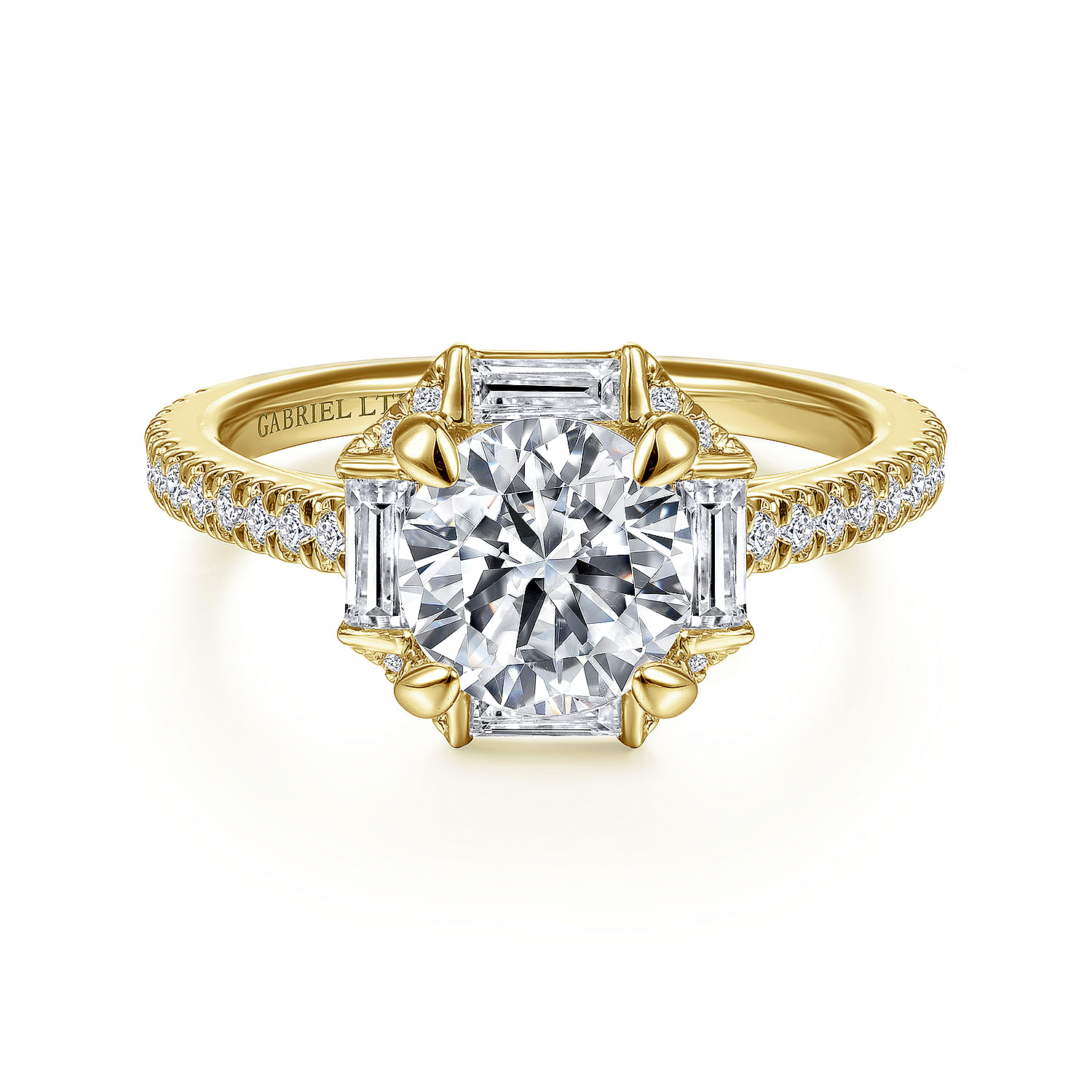 18k Yellow Gold Octagonal Halo Round Diamond Engagement Ring