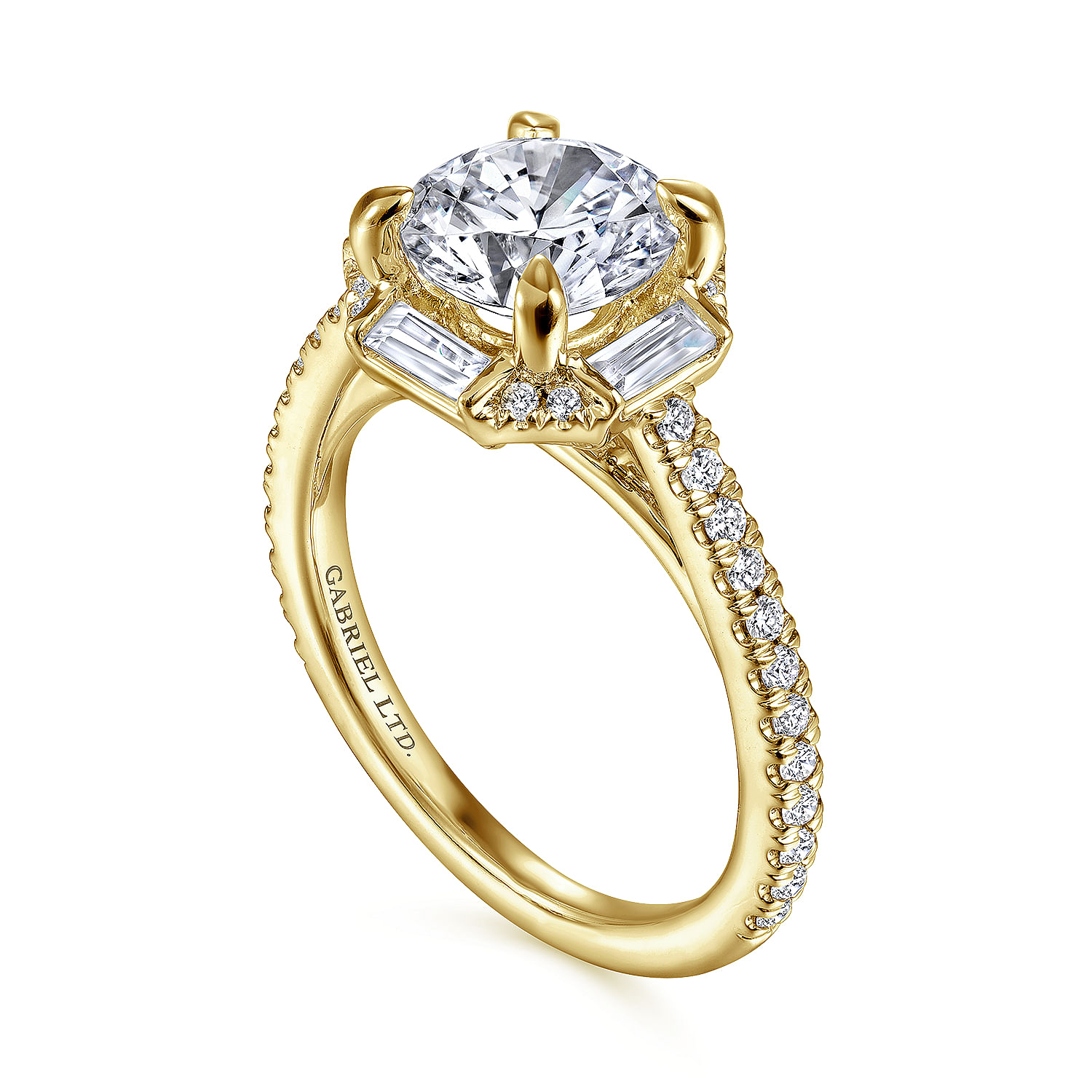18k Yellow Gold Octagonal Halo Round Diamond Engagement Ring