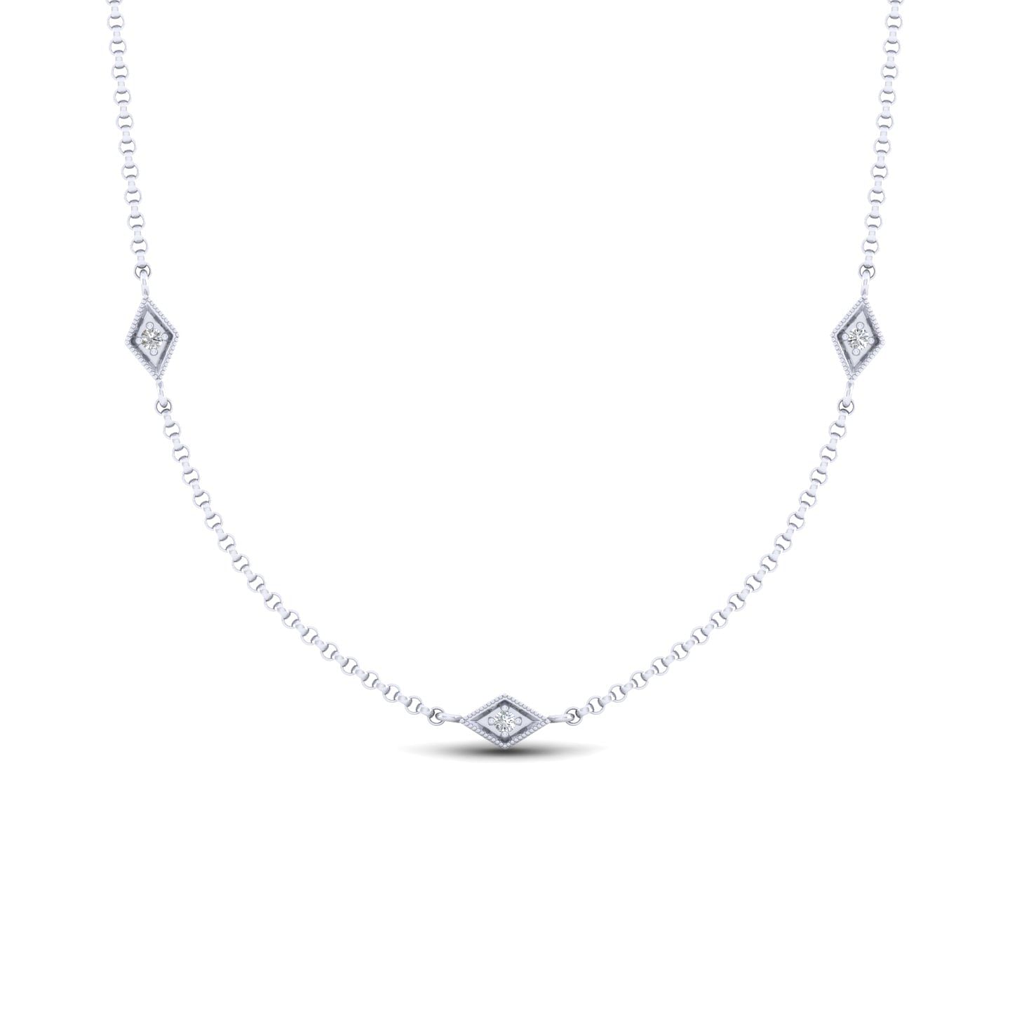 20 Inch 14K White Gold Rhombus Station Necklace with Diamonds