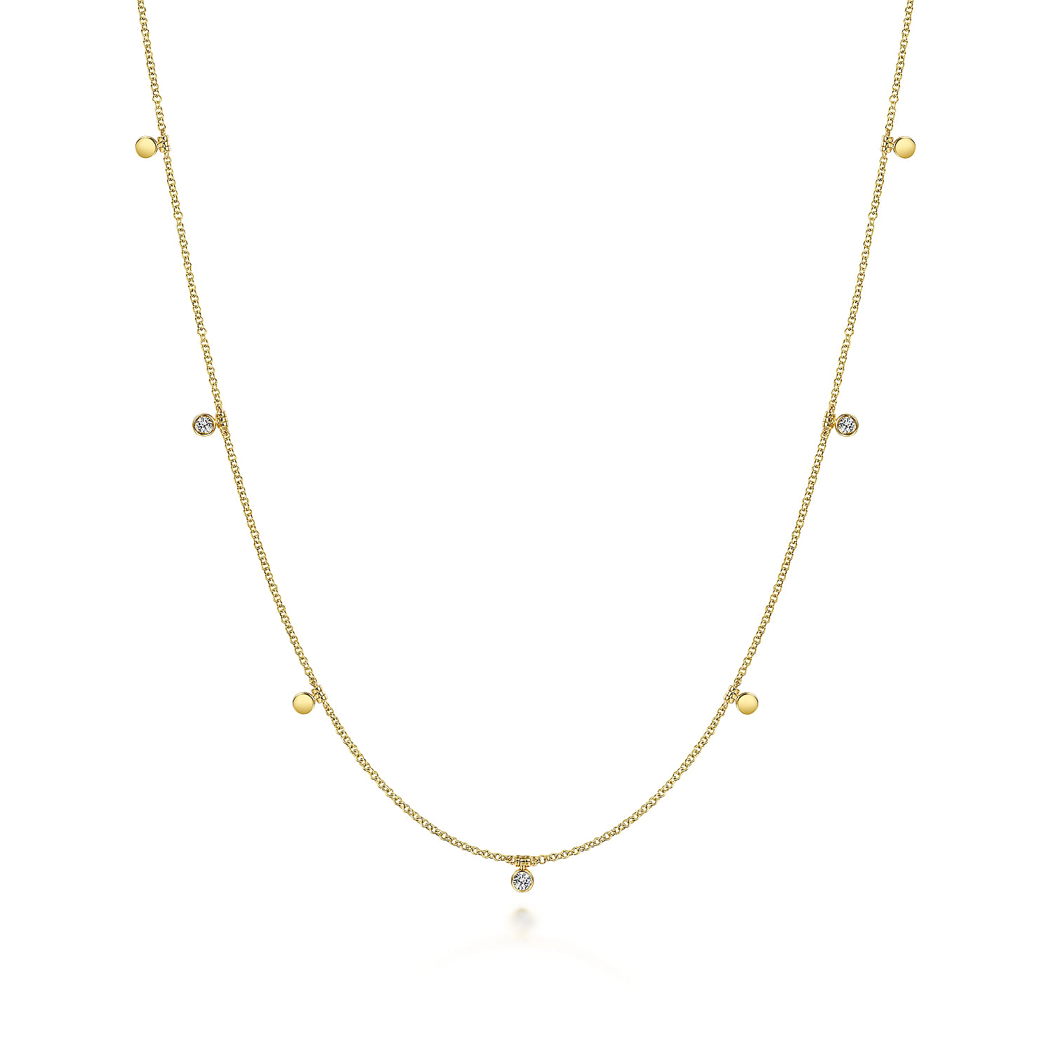 24 inch 14K Yellow Gold Diamond and Disc Station Necklace