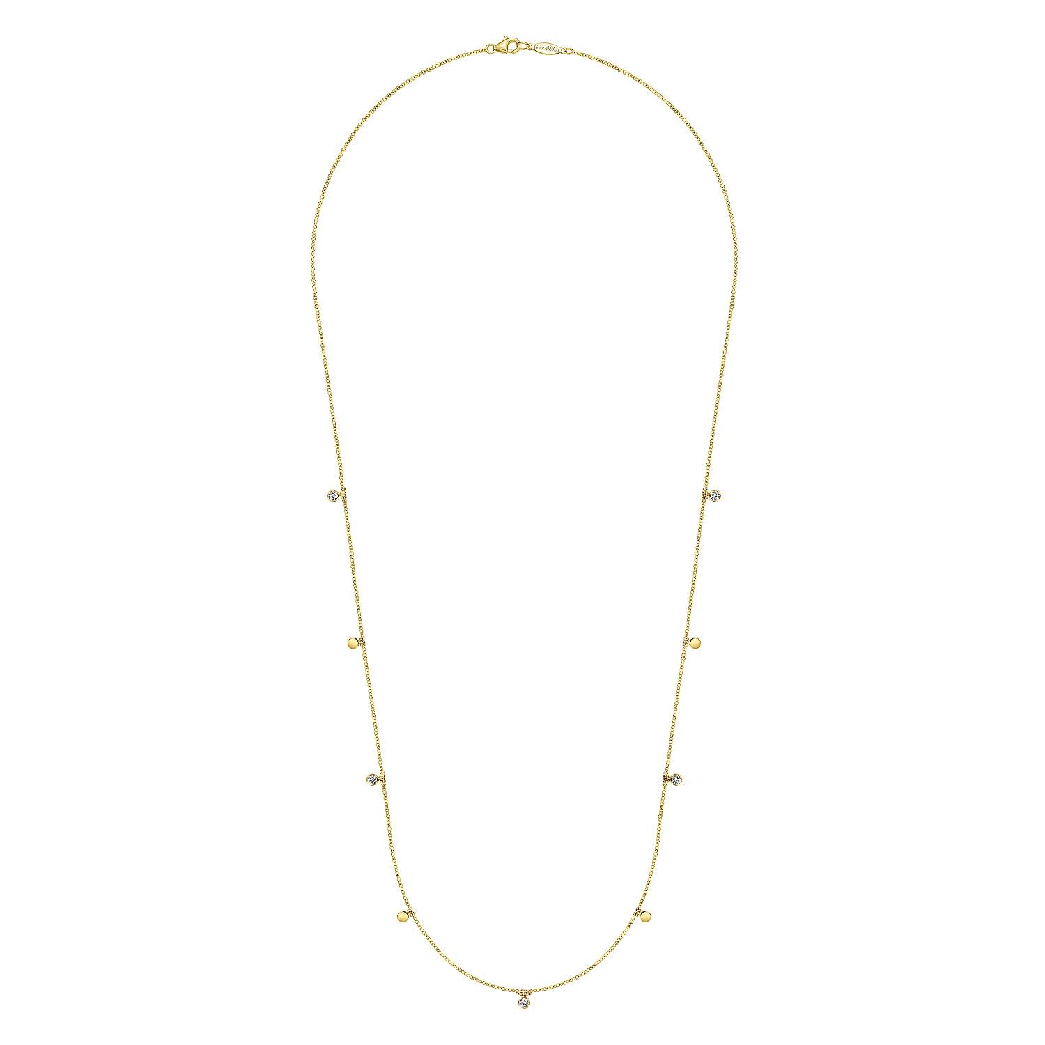 24 inch 14K Yellow Gold Diamond and Disc Station Necklace