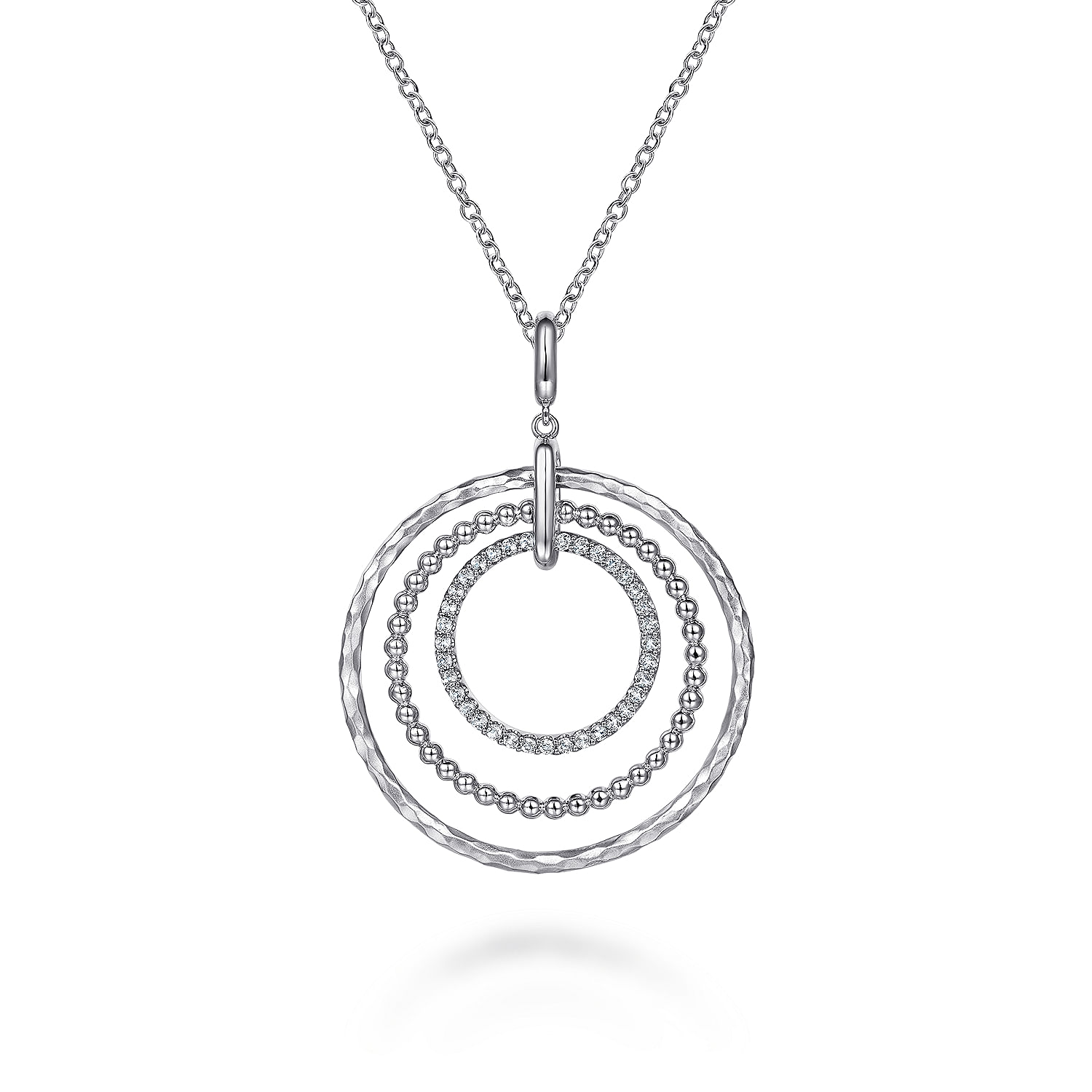 24 inch 925 Sterling Silver Triple Row Circle Pendant Necklace with White Sapphire