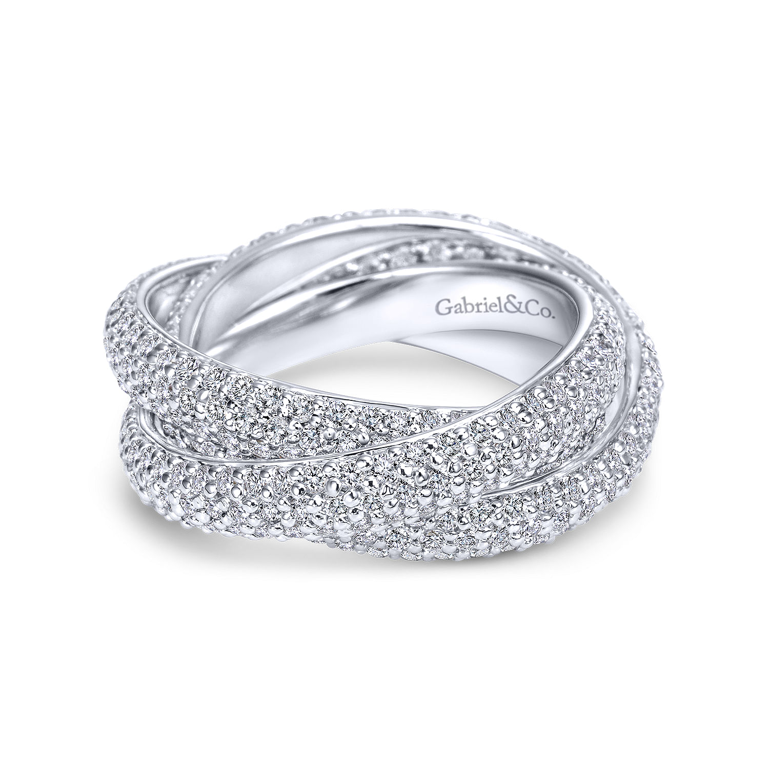 3 Row 14K White Gold Intersecting Pave Diamond Eternity Band