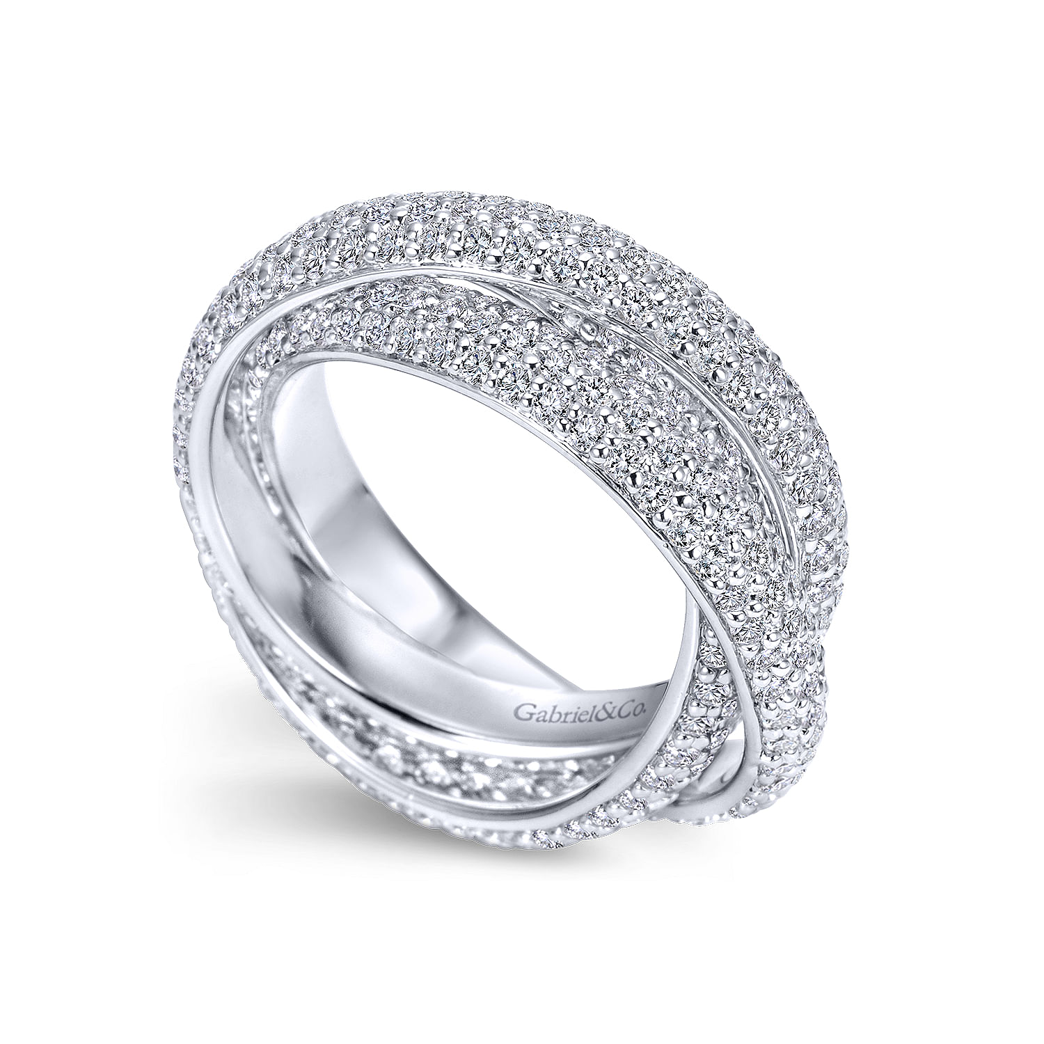 3 Row 14K White Gold Intersecting Pave Diamond Eternity Band