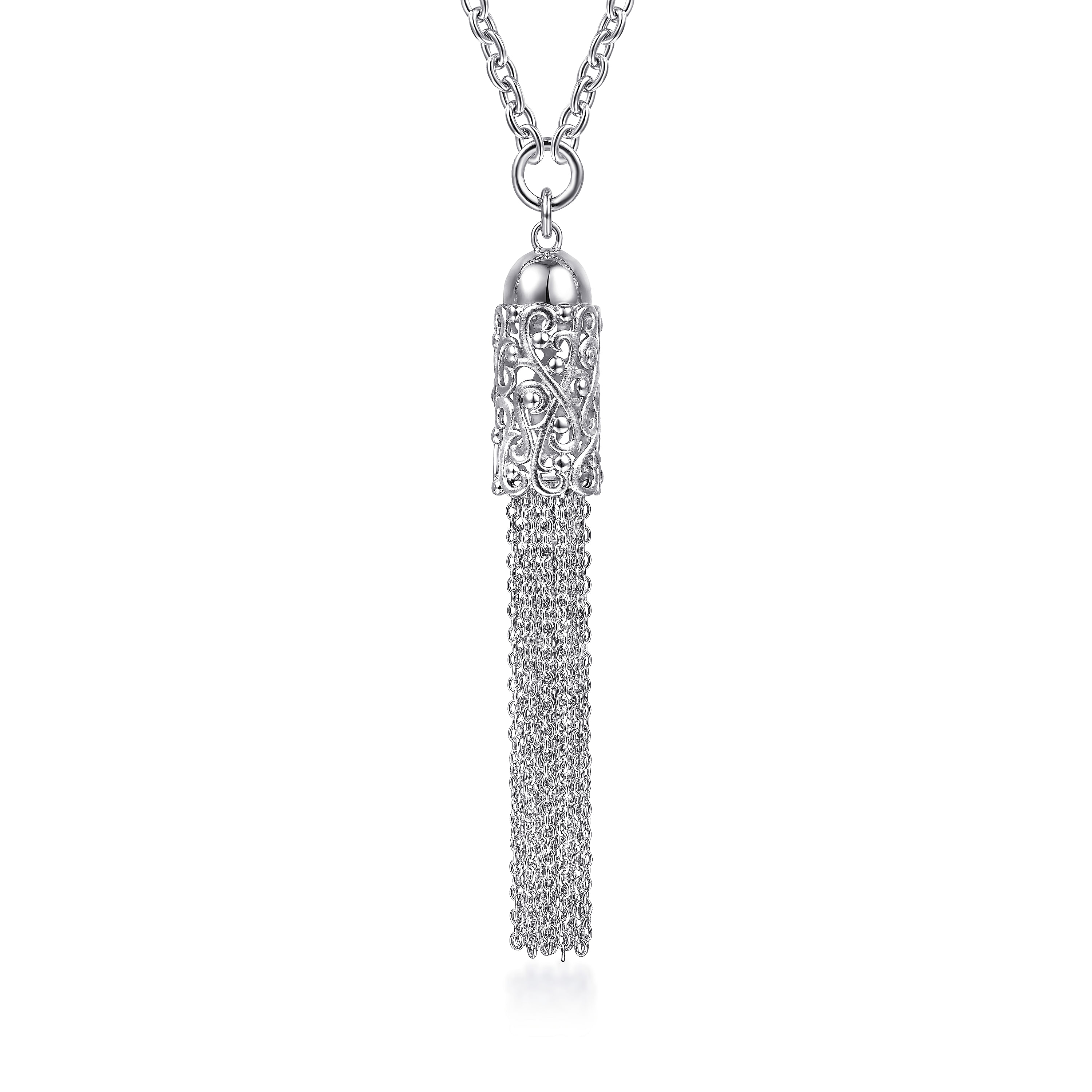 30 inch Vintage Inspired 925 Sterling Silver Tassel Necklace