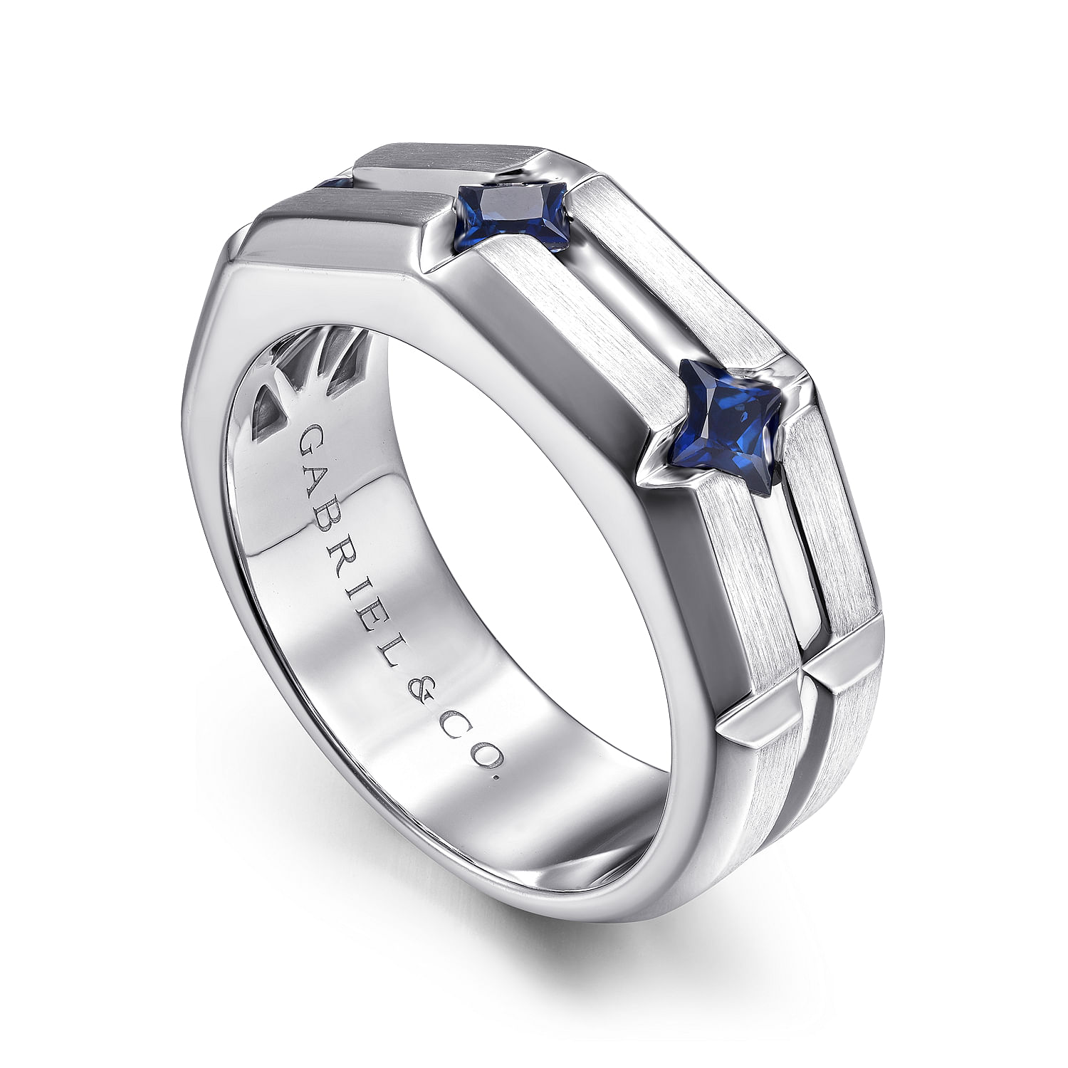 925 Silver Ring with Square Sapphire Stations