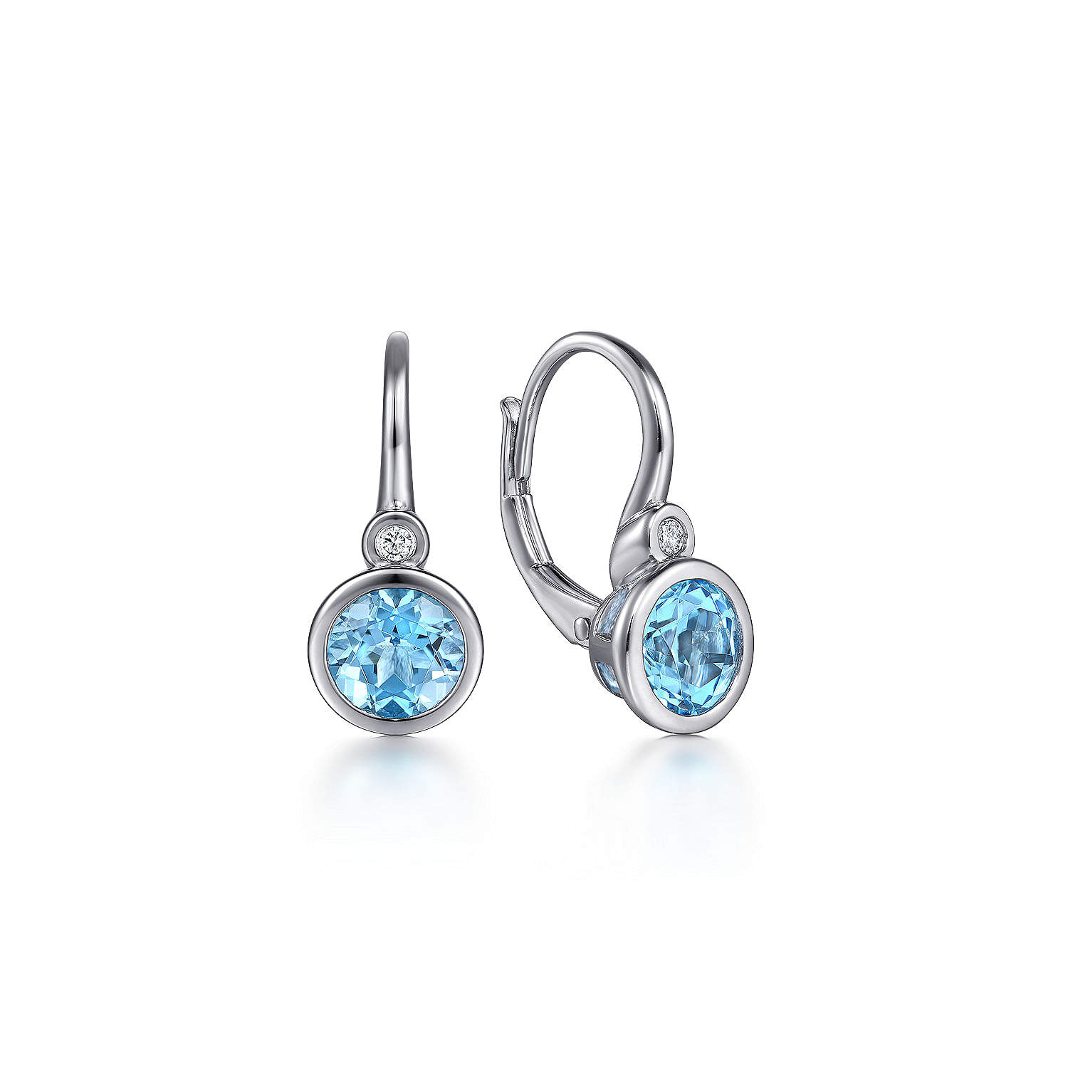 925 Sterling Silver Blue Topaz and Diamond Leverback Earrings