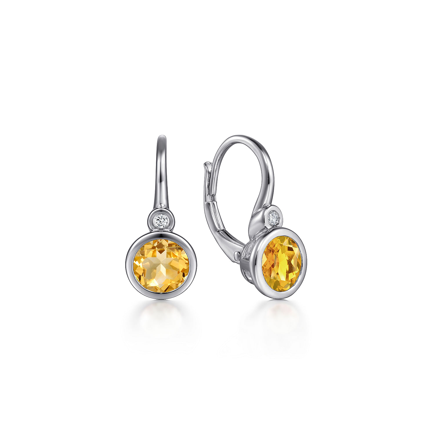 925 Sterling Silver Citrine and Diamond Leverback Earrings