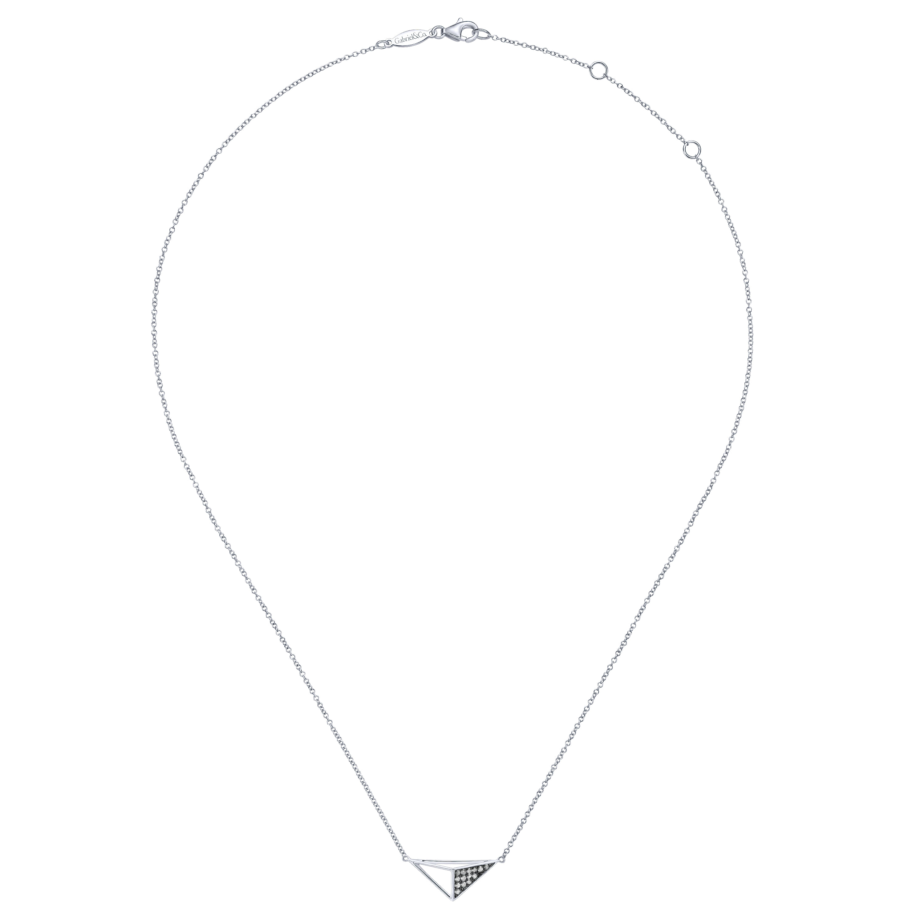 925 Sterling Silver Geometric Pendant Necklace with Diamonds
