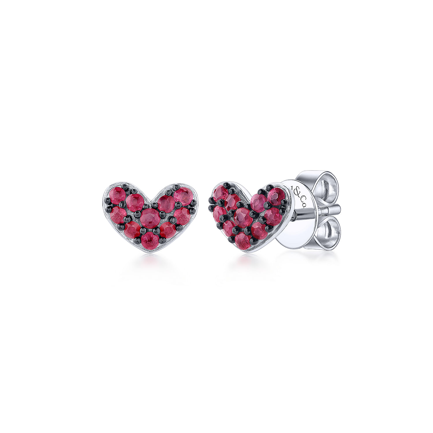 925 Sterling Silver Heart Shaped Ruby Stud Earrings