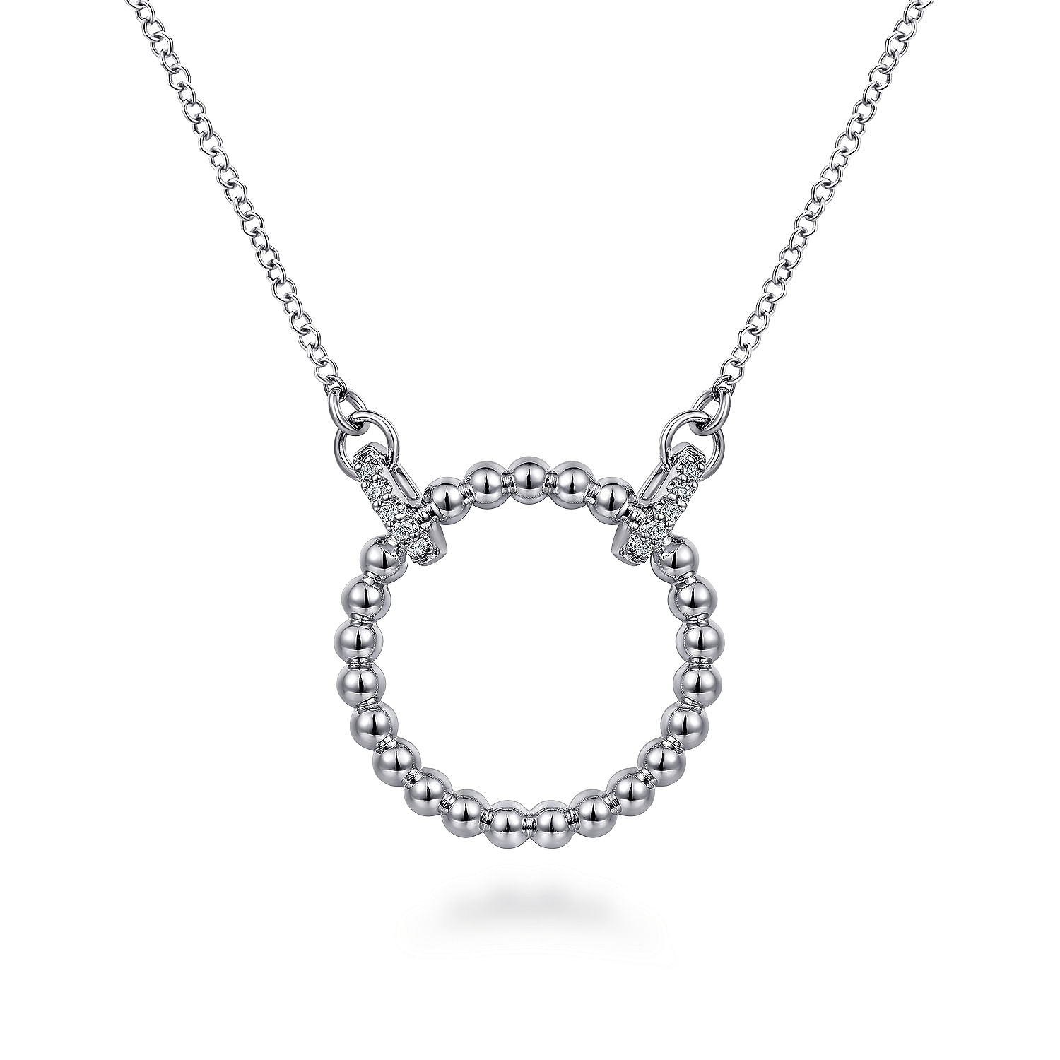 925 Sterling Silver Open Circle Bujukan Pendant Necklace with White Sapphire 