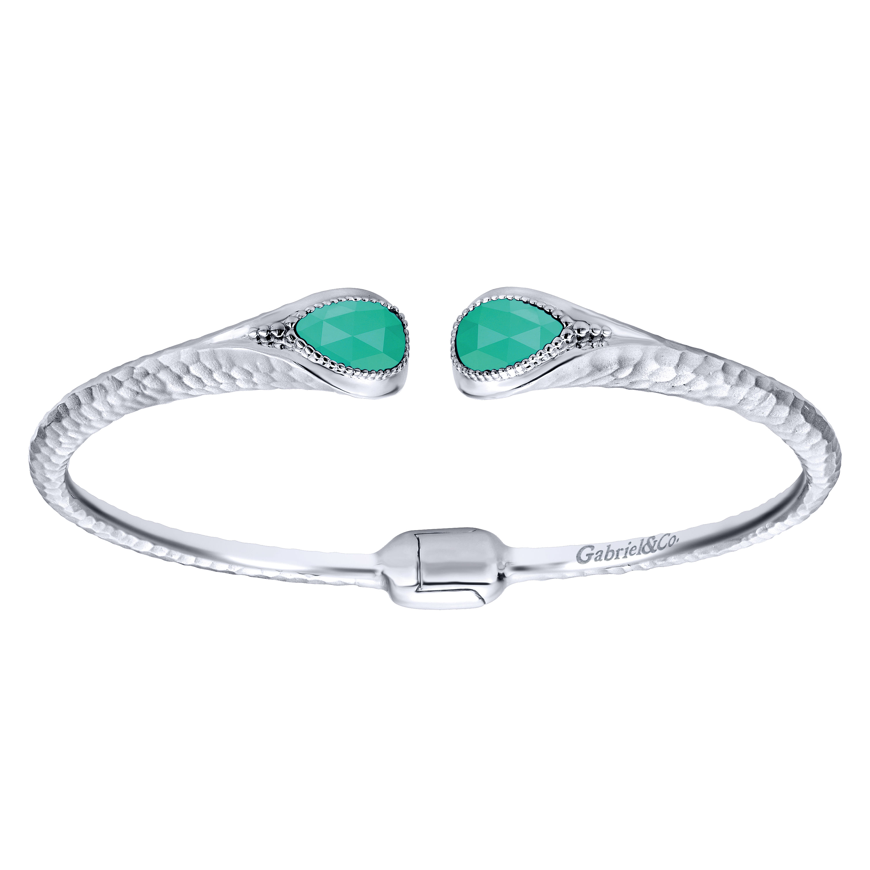 925 Sterling Silver Rock Crystal and Green Onyx Split Bangle