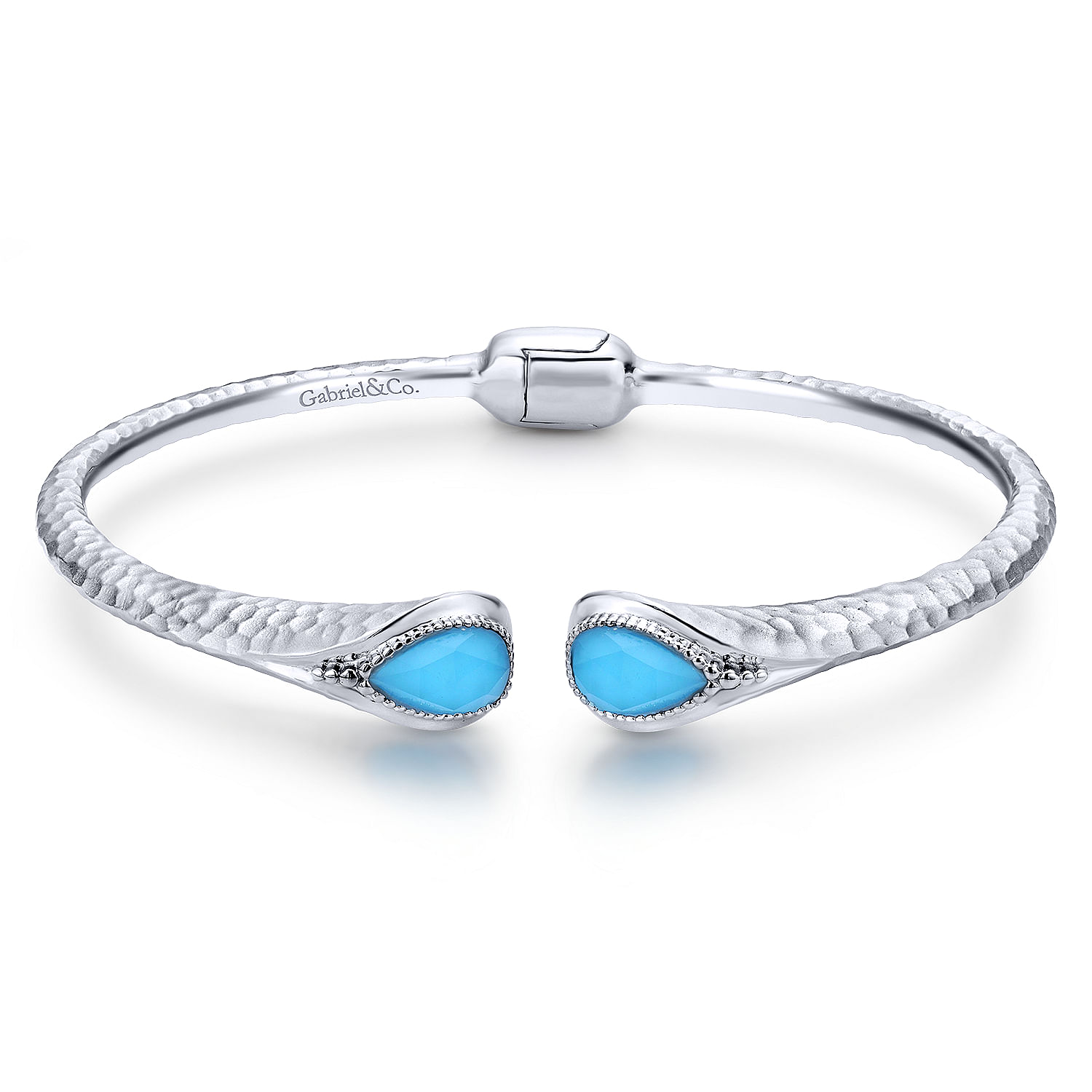 925 Sterling Silver Rock Crystal and Turquoise Split Bangle