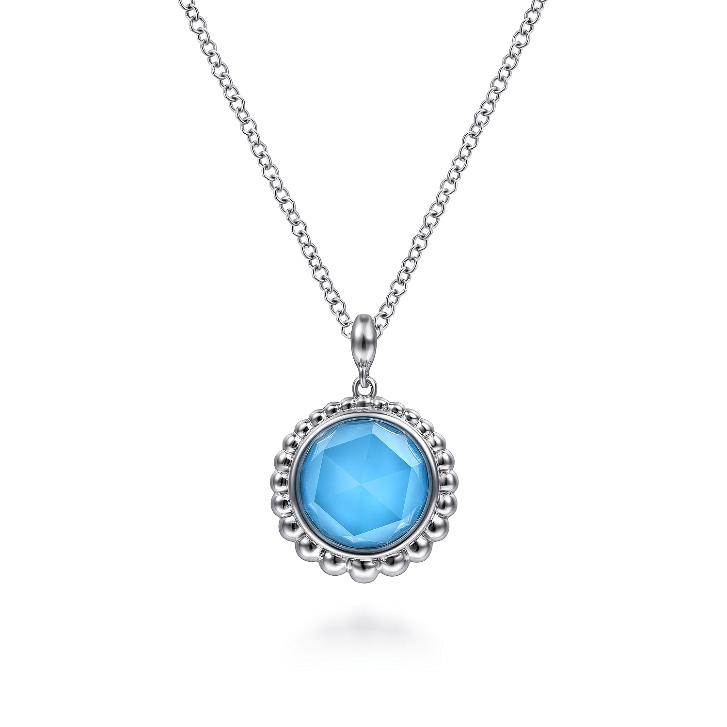 925 Sterling Silver Rock crystal and Turquoise Pendant Necklace