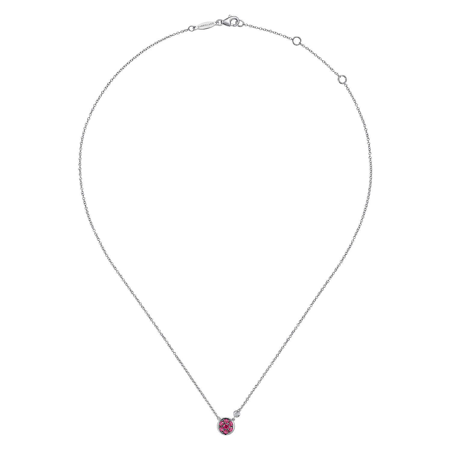 925 Sterling Silver Round Ruby Cluster Pendant Necklace with Side Bezel Diamond