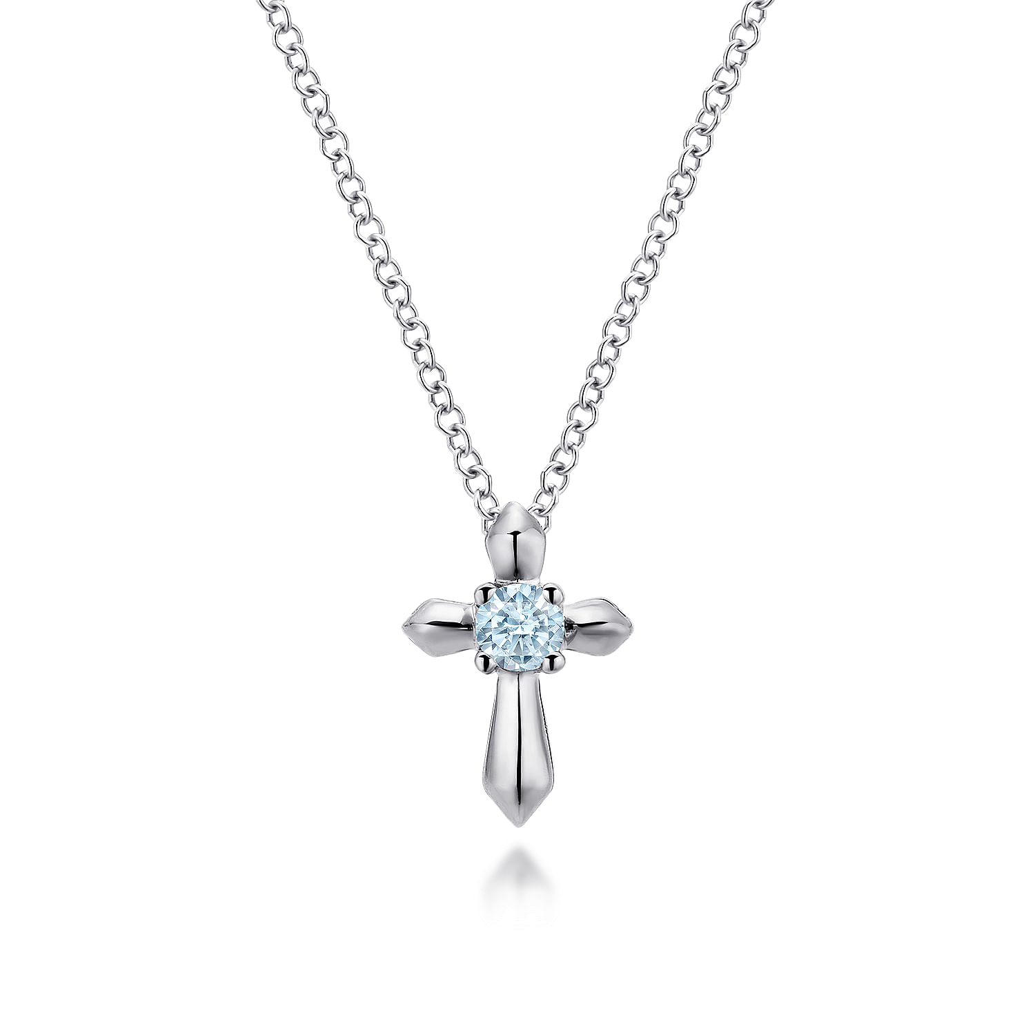 925 Sterling Silver Round Sky Blue Topaz Cross Necklace