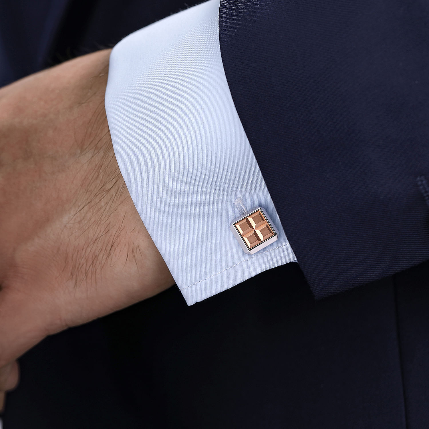 925 Sterling Silver Square Cufflinks with 14K Rose Gold Squares