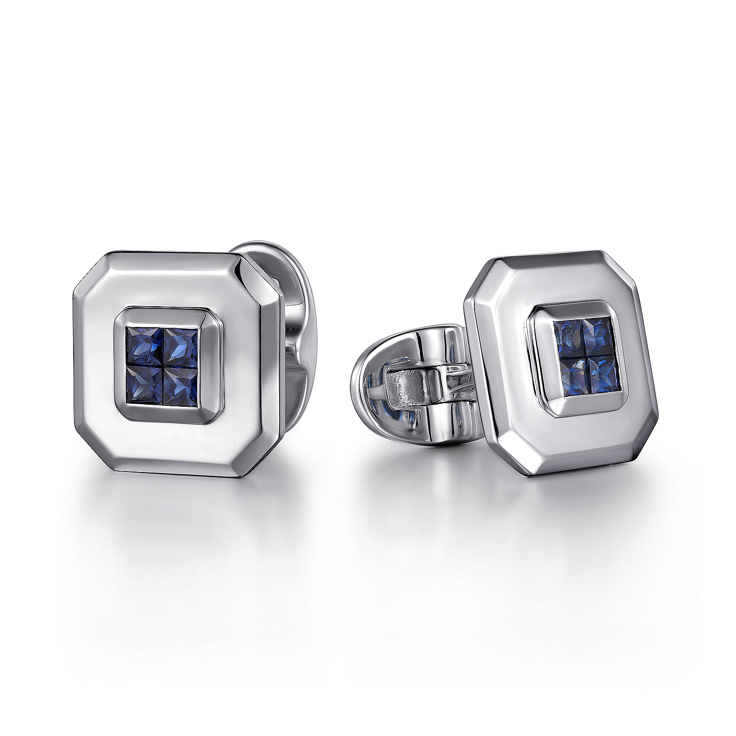 925 Sterling Silver Square Cufflinks with Princess Cut Sapphire Stones