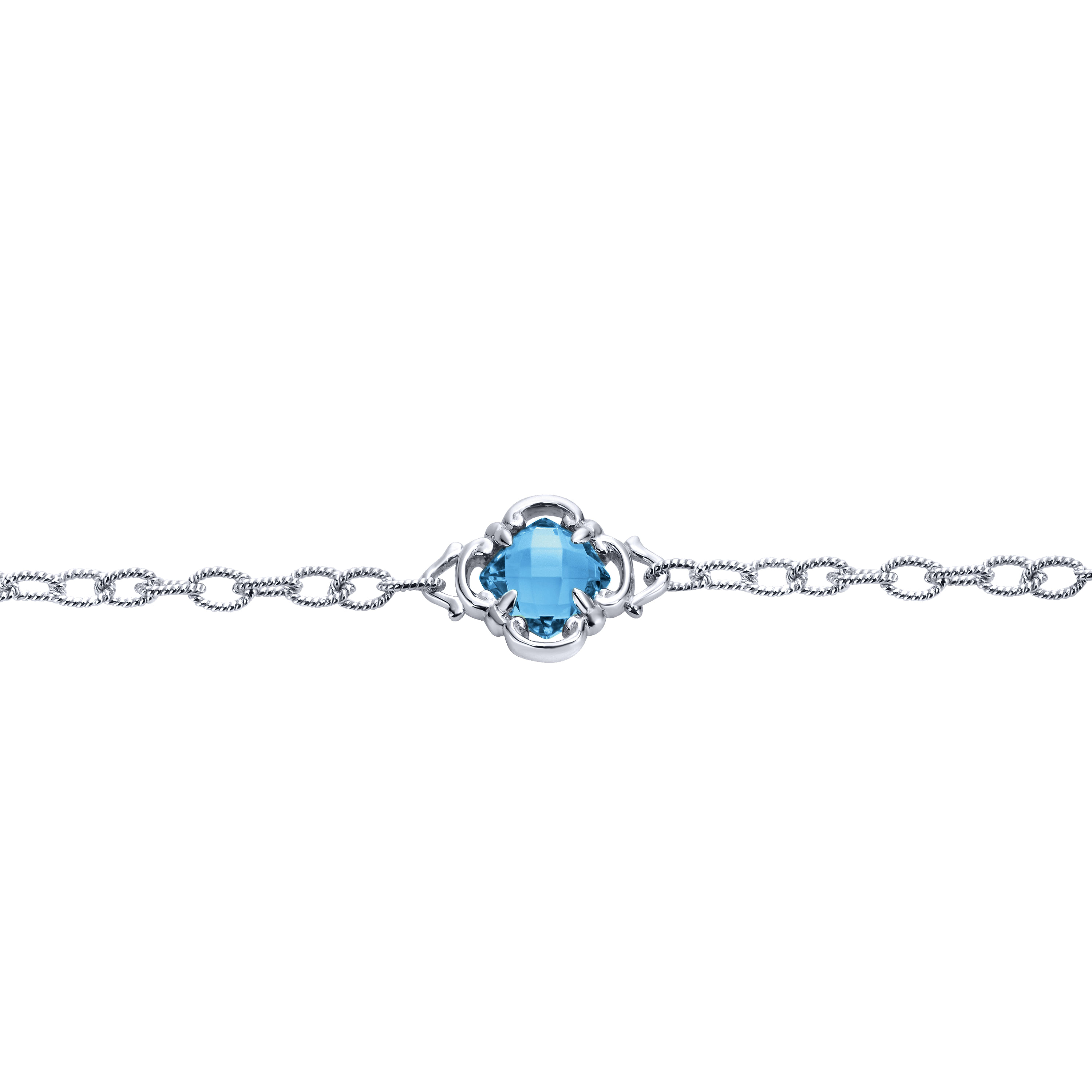 925 Sterling Silver Toggle Bracelet with Blue Topaz Clover Stations