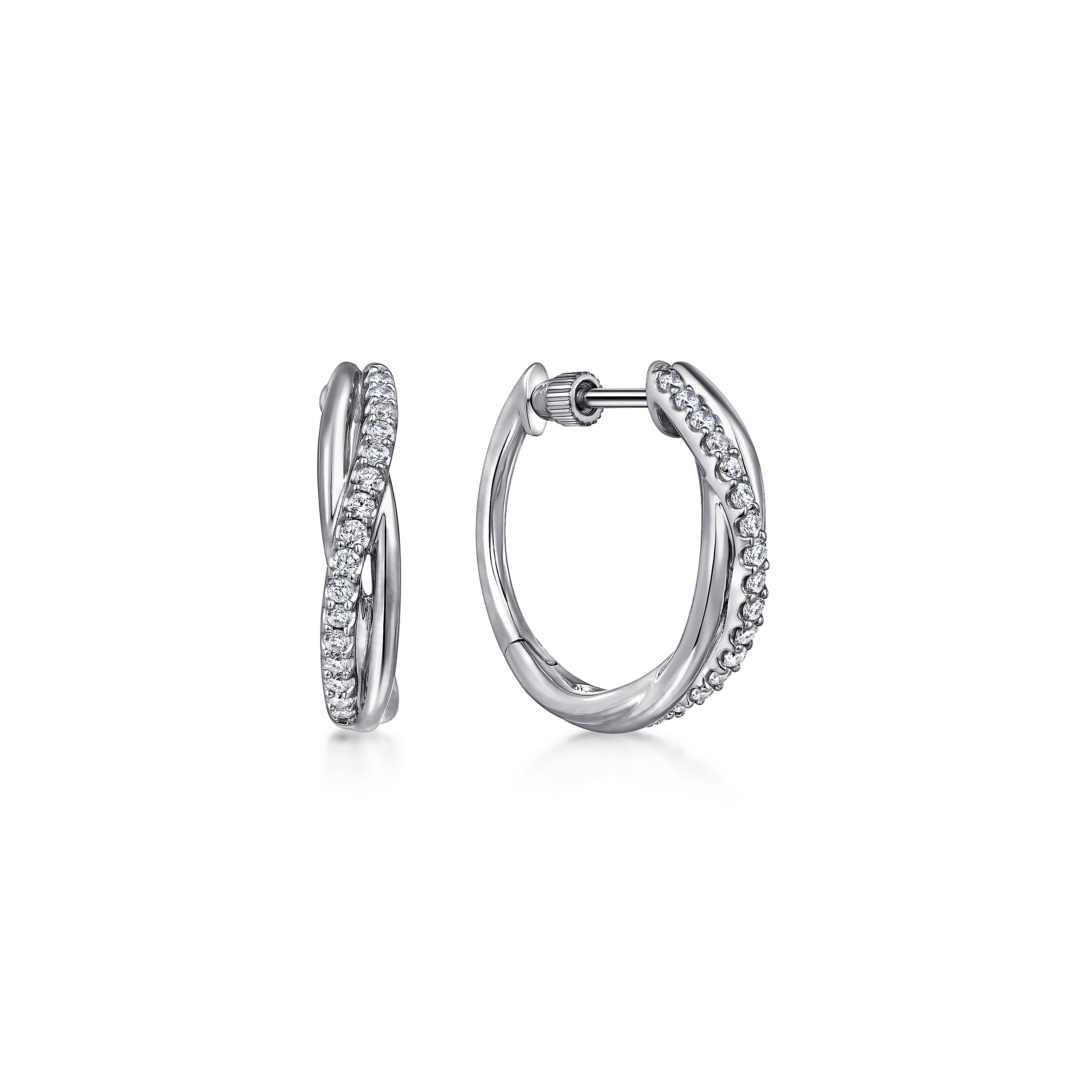 925 Sterling Silver Twisted 15mm White Sapphire Huggies