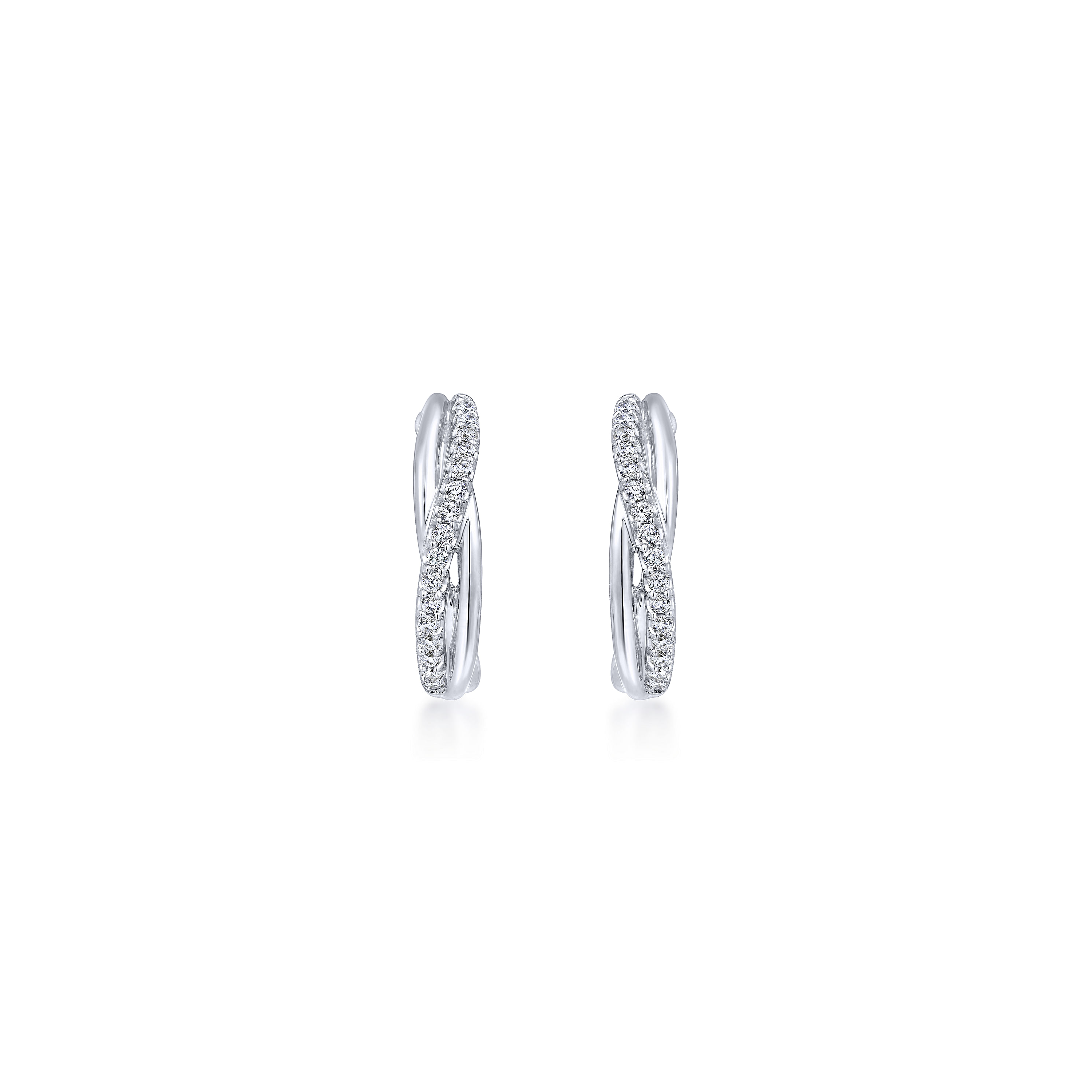 925 Sterling Silver Twisted 15mm White Sapphire Huggies