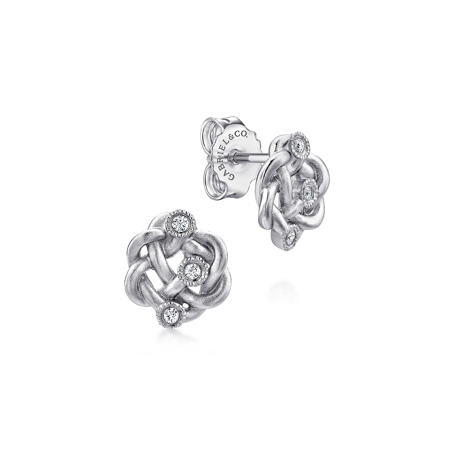 925 Sterling Silver Twisted Knot Diamond Stud Earrings
