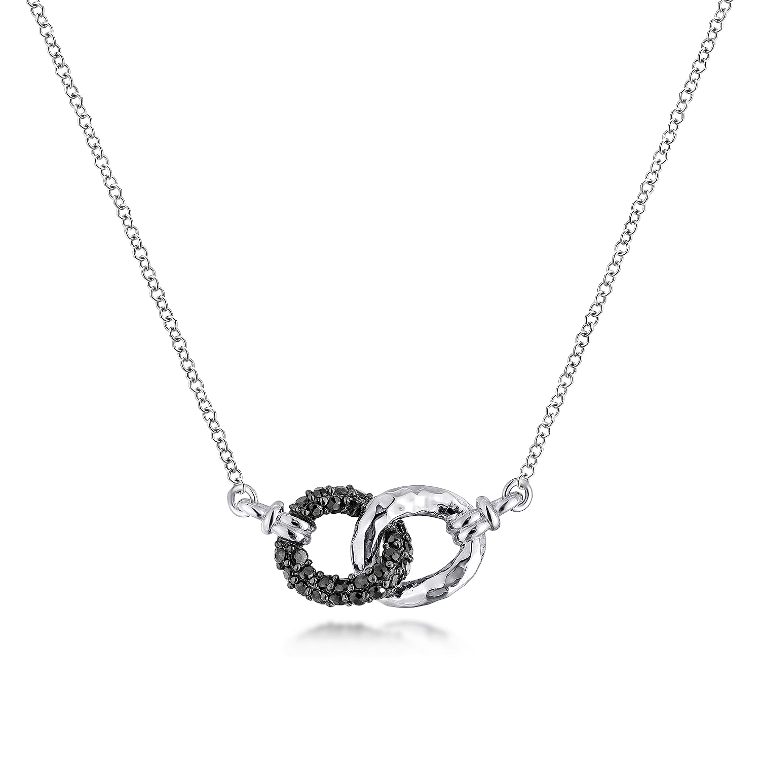 925 Sterling Silver and Black Spinel Interlocking Links Necklace