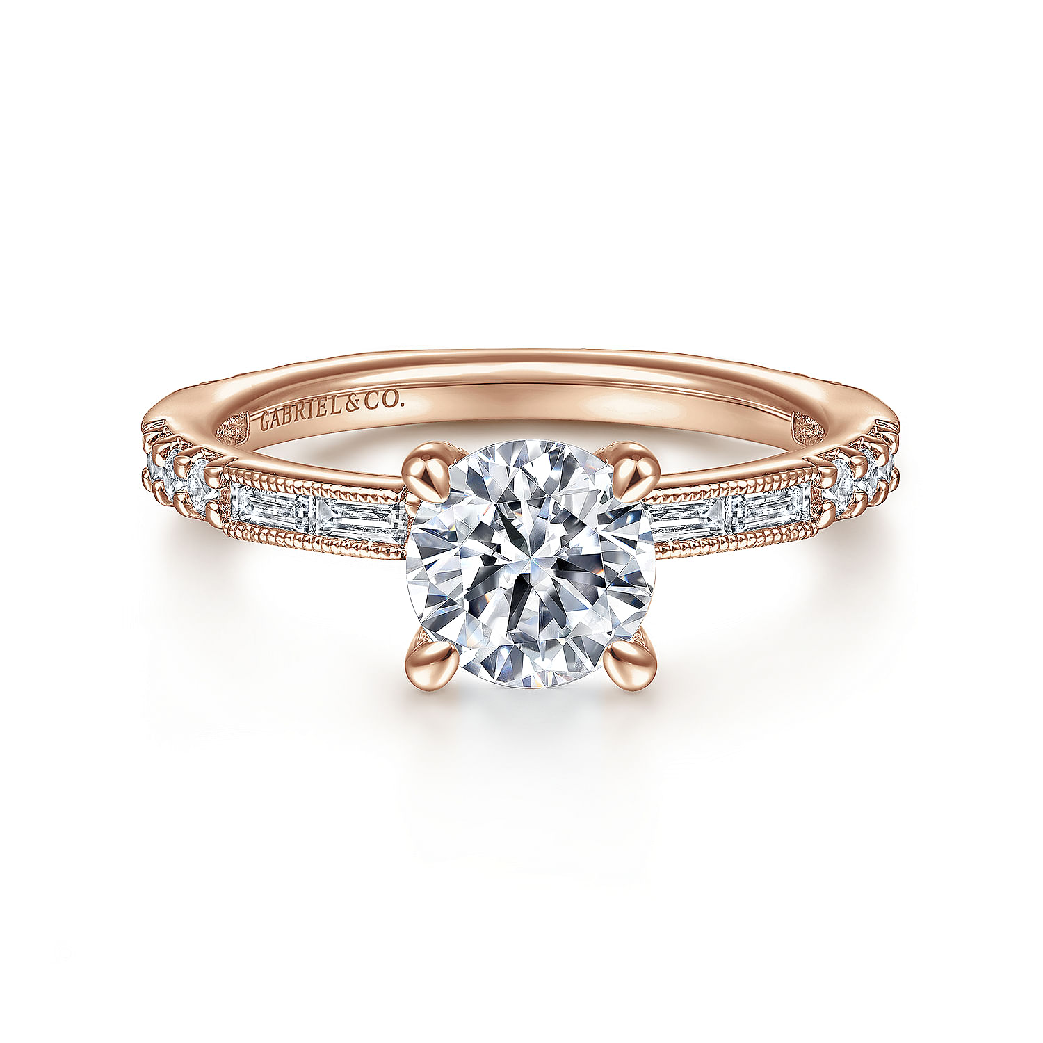 Art Deco 14K Rose Gold Round Diamond Engagement Ring