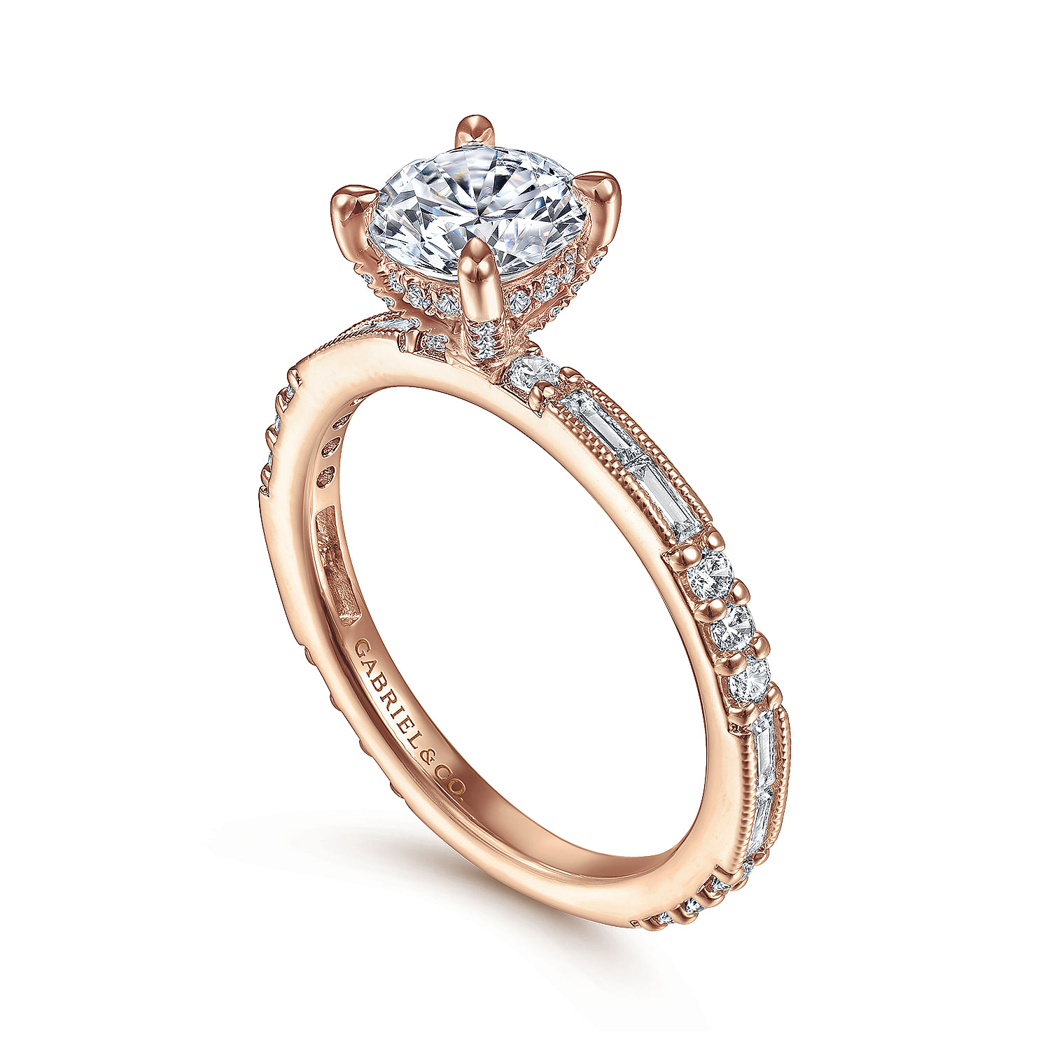 Art Deco 14K Rose Gold Round Diamond Engagement Ring