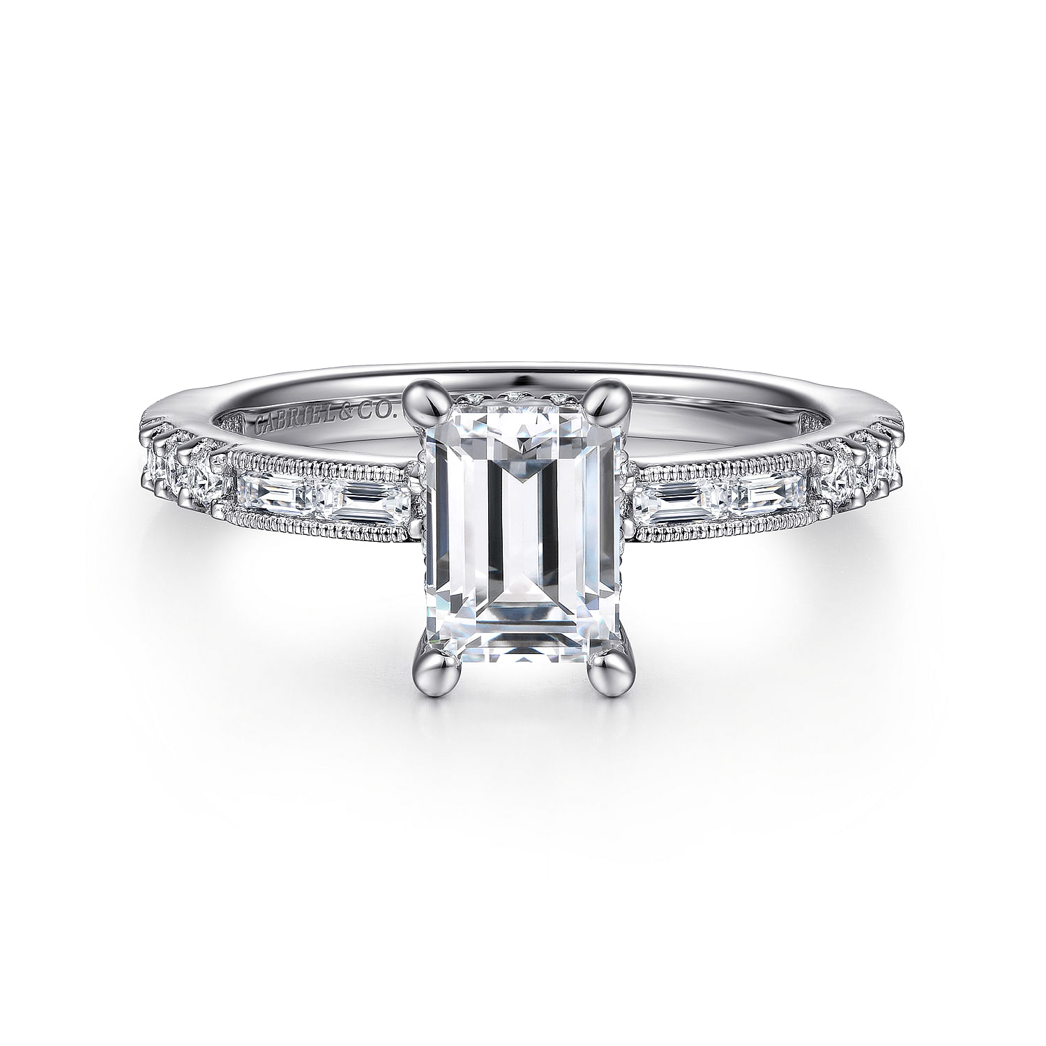 Art Deco 14K White Gold Emrald Cut Diamond Engagement Ring