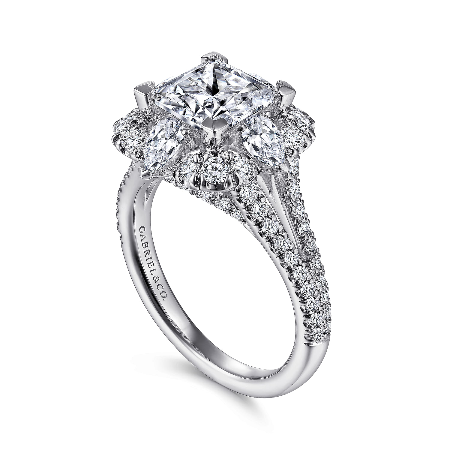 Art Deco 14K White Gold Fancy Halo Princess Cut Diamond Engagement Ring