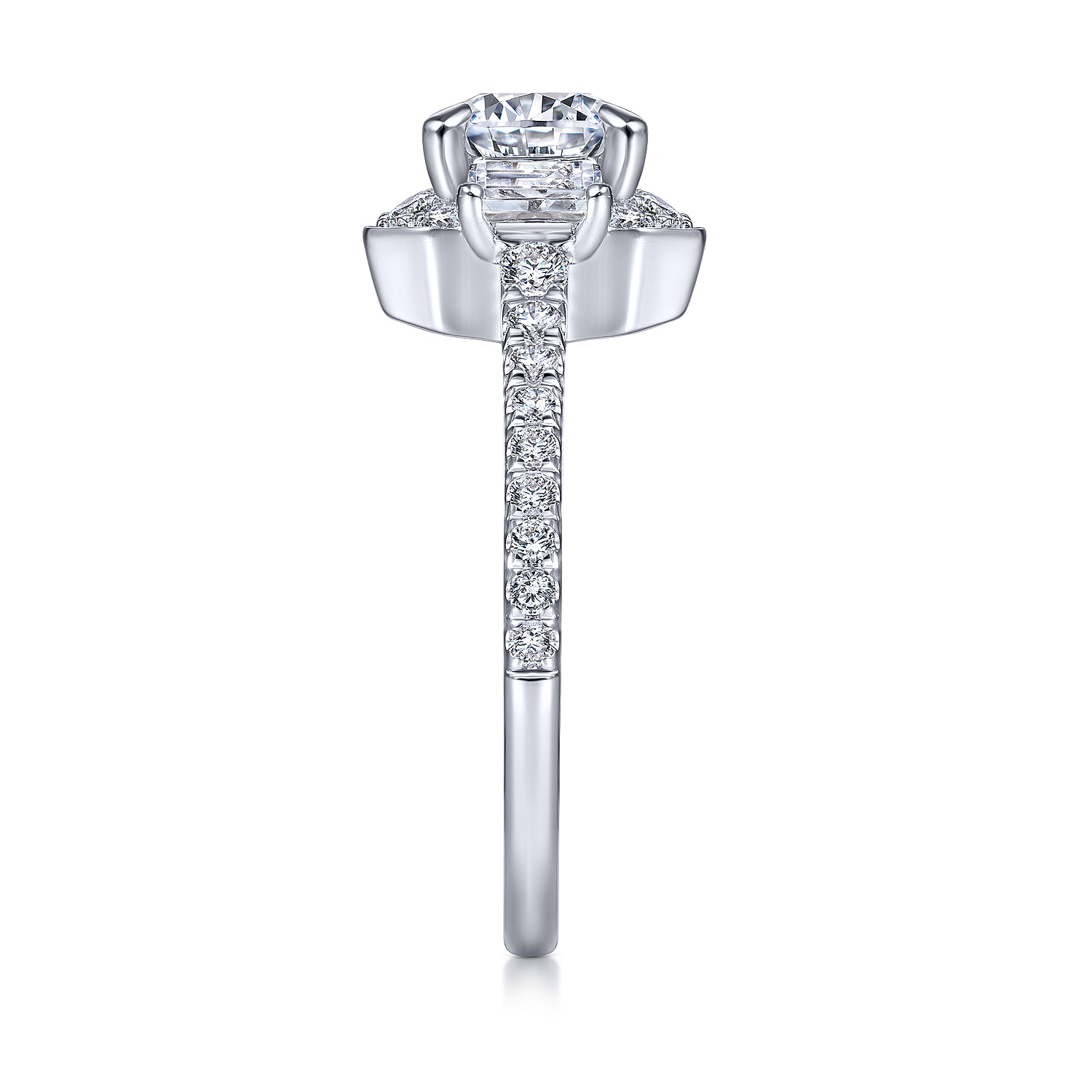 Art Deco 14K White Gold Fancy Halo Three Stone Round Diamond Channel Set Engagement Ring