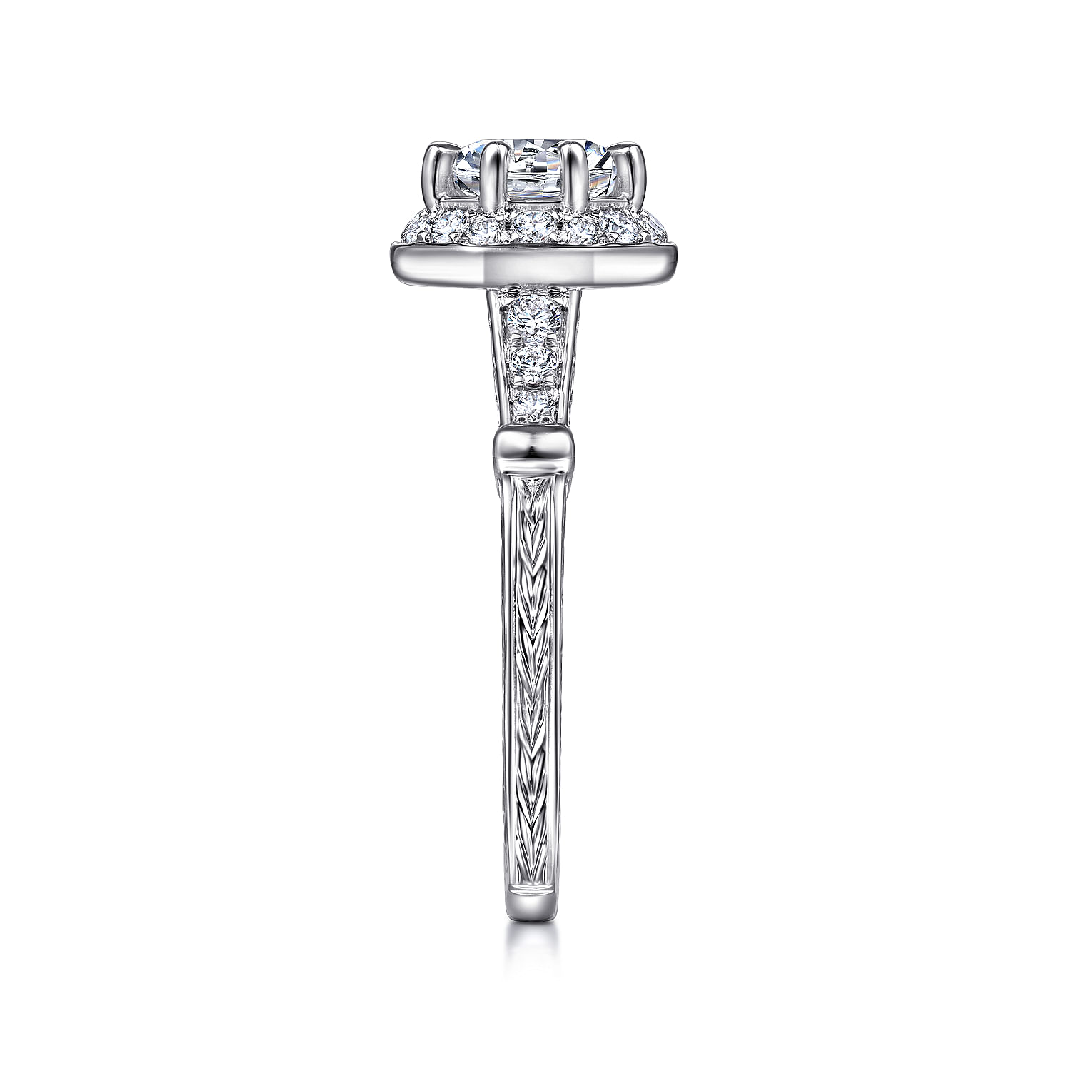Art Deco 14K White Gold Octagonal Halo Round Diamond Engagement Ring