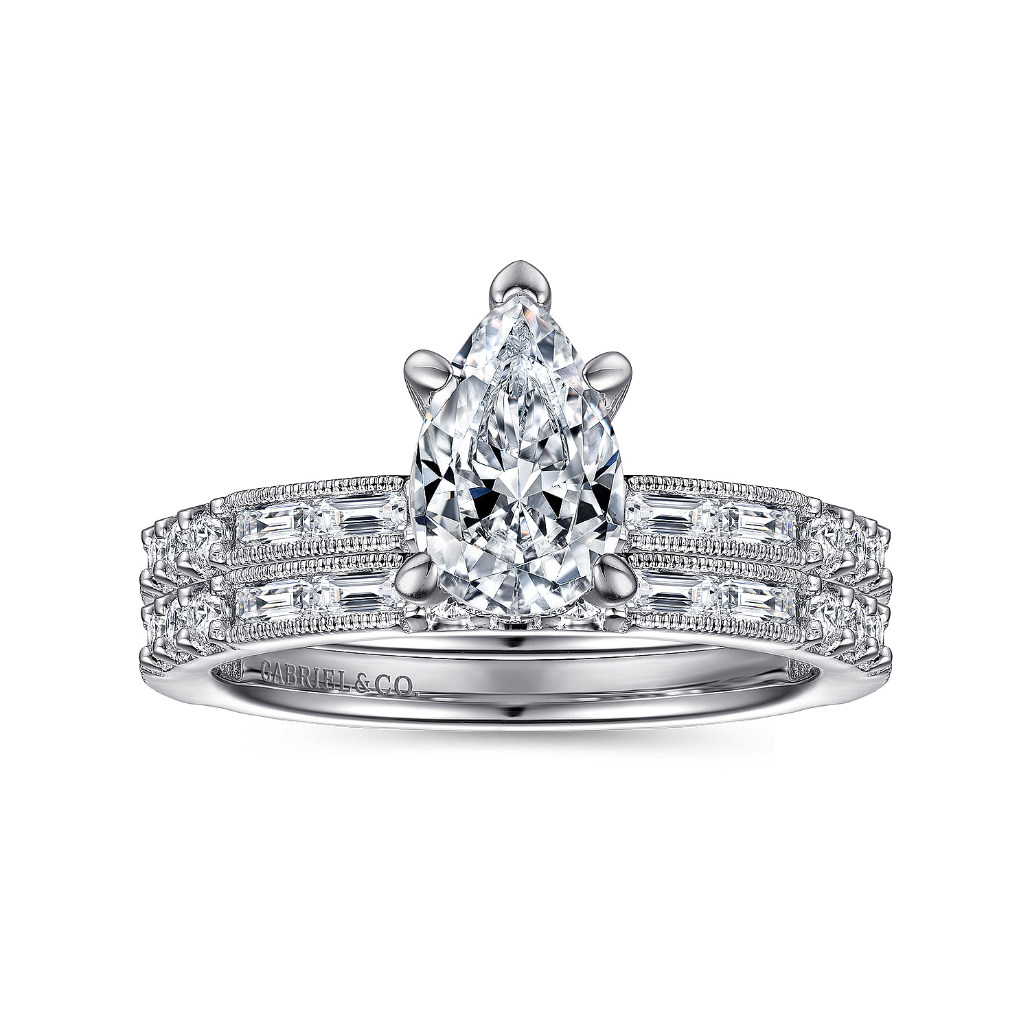 Art Deco 14K White Gold Pear Shape Diamond Engagement Ring