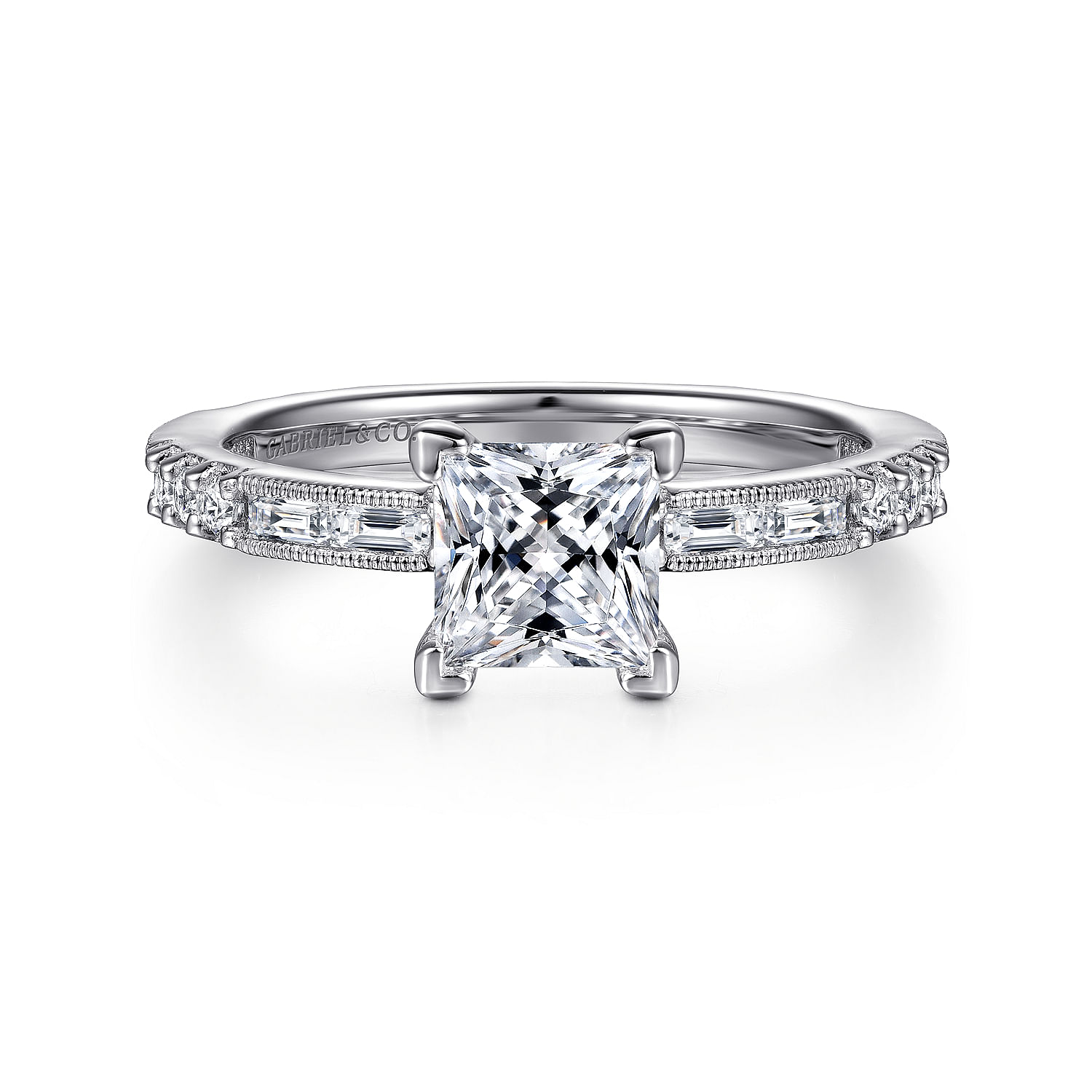 Art Deco 14K White Gold Pricess Cut Diamond Engagement Ring