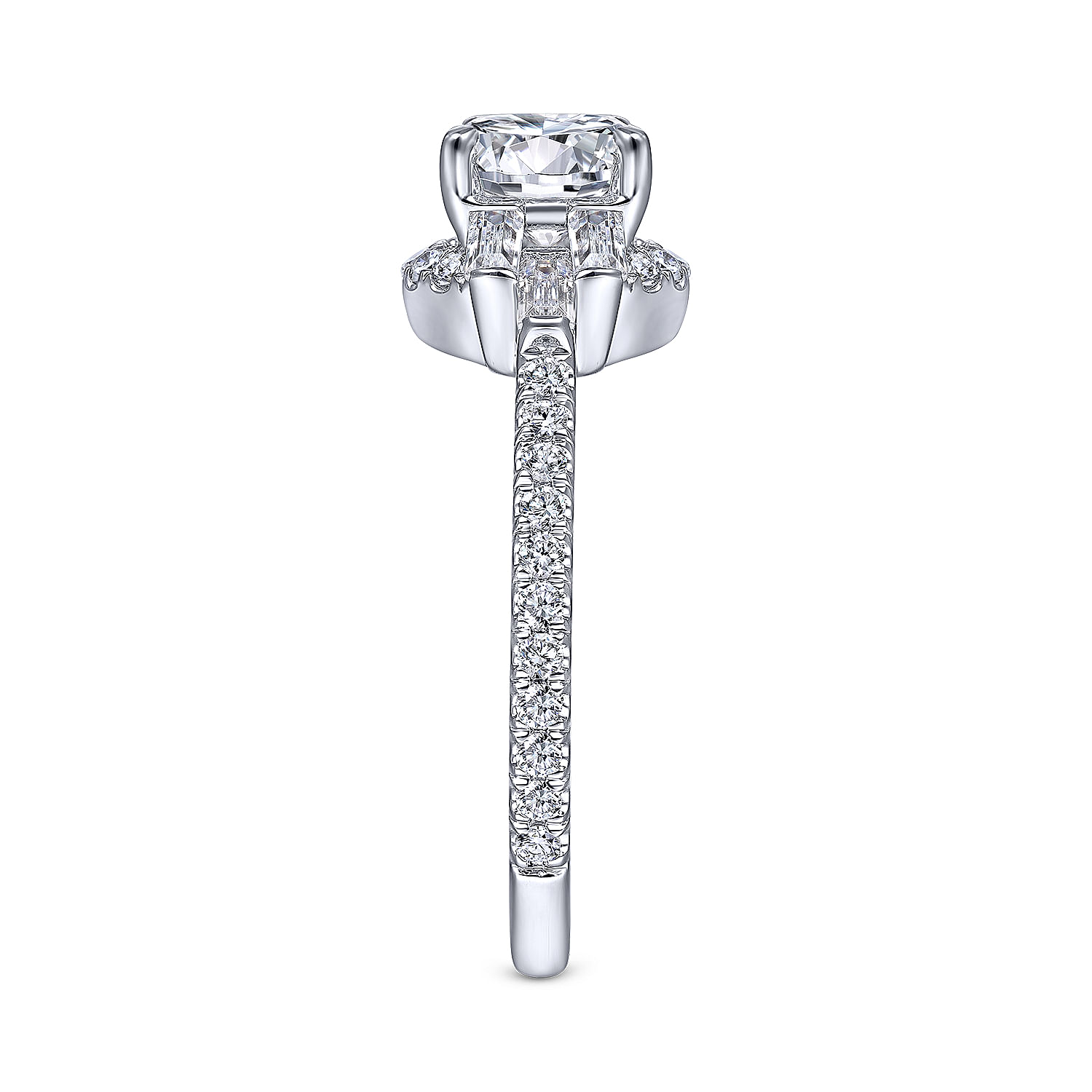 Art Deco 14K White Gold Round Halo Diamond Channel Set Engagement Ring
