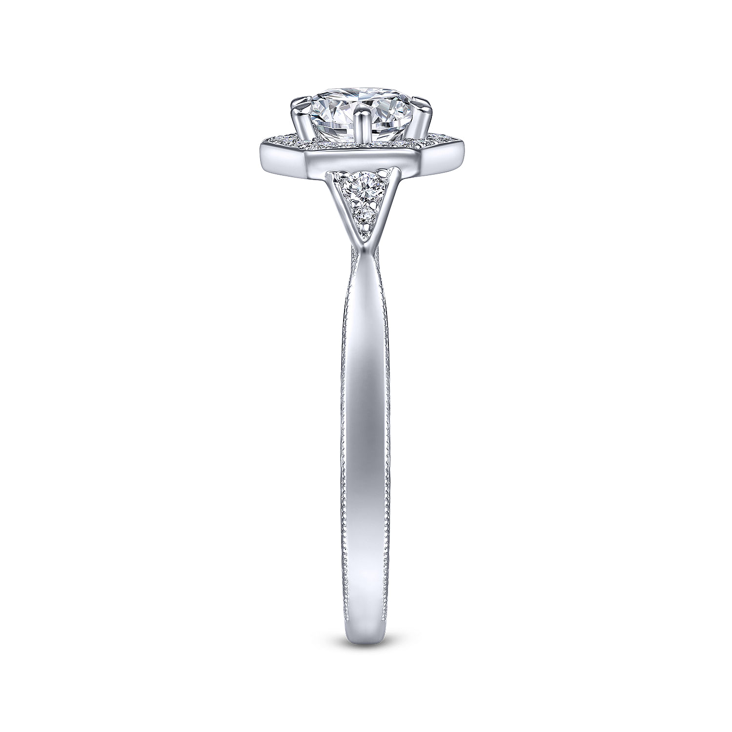 Art Deco 14K White Gold Round Halo Diamond Engagement Ring