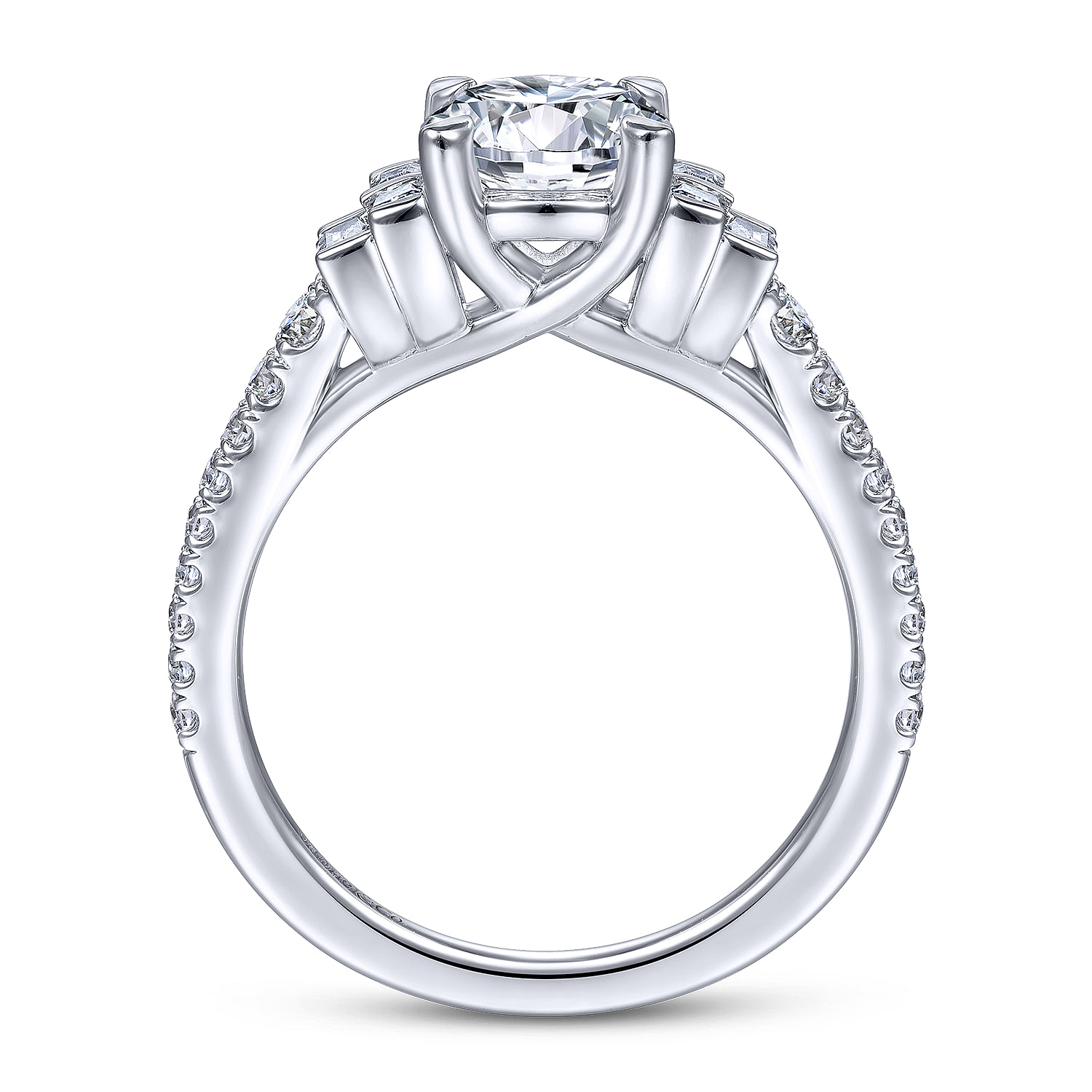 Art Deco 14K White Gold Round Three Stone Diamond Engagement Ring